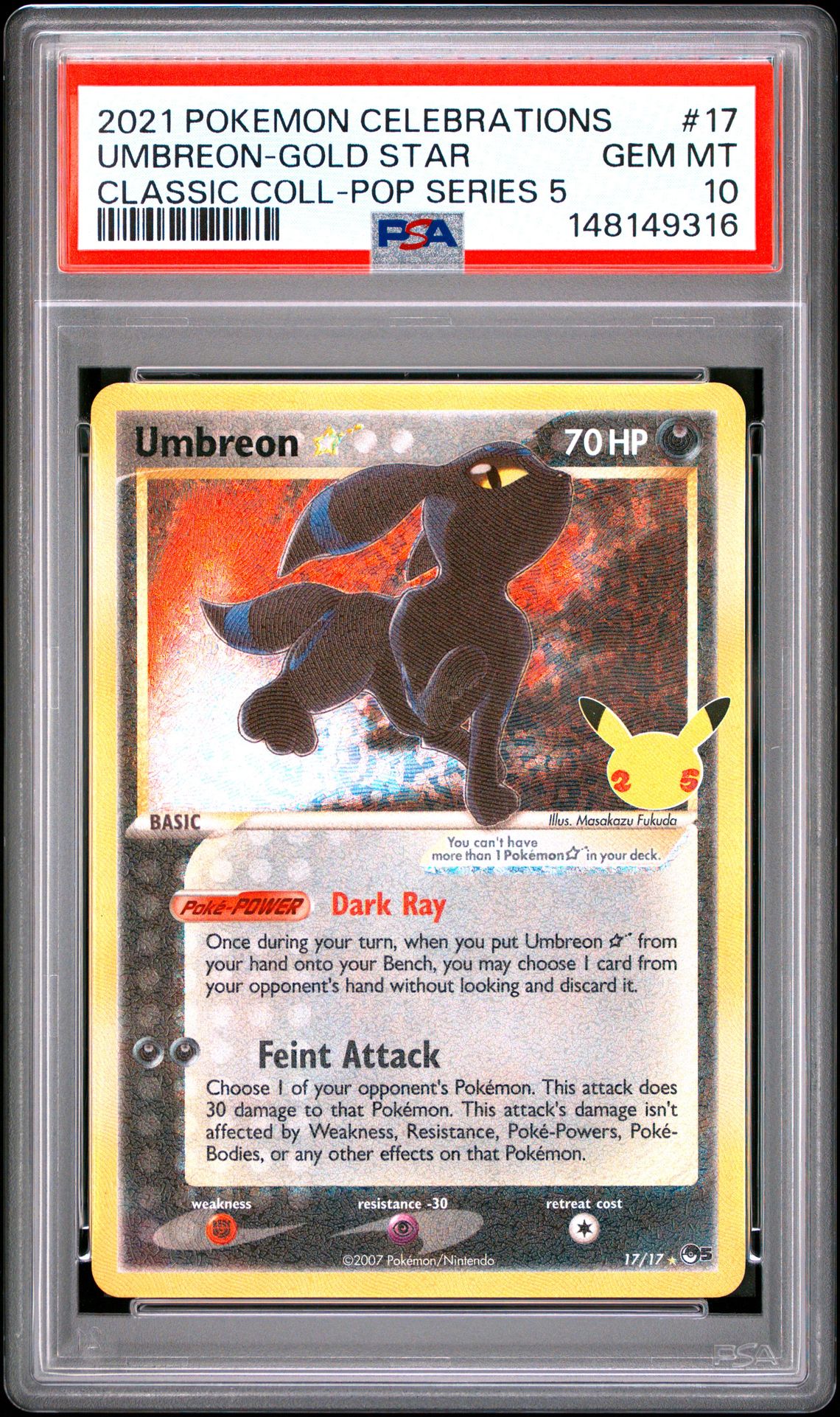 2021 Pokemon Celebrations Classic Collection Umbreon-Gold Star #17 (Classic Coll-Pop Series 5) Gem Mt 10 front