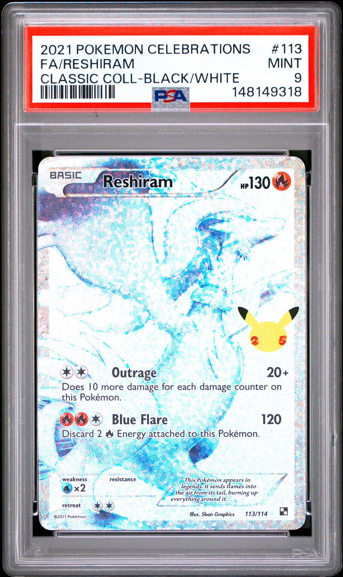 2021 Pokemon Celebrations Classic Collection Fa/Reshiram #113 (Classic Coll-Black/White) Mint 9 front