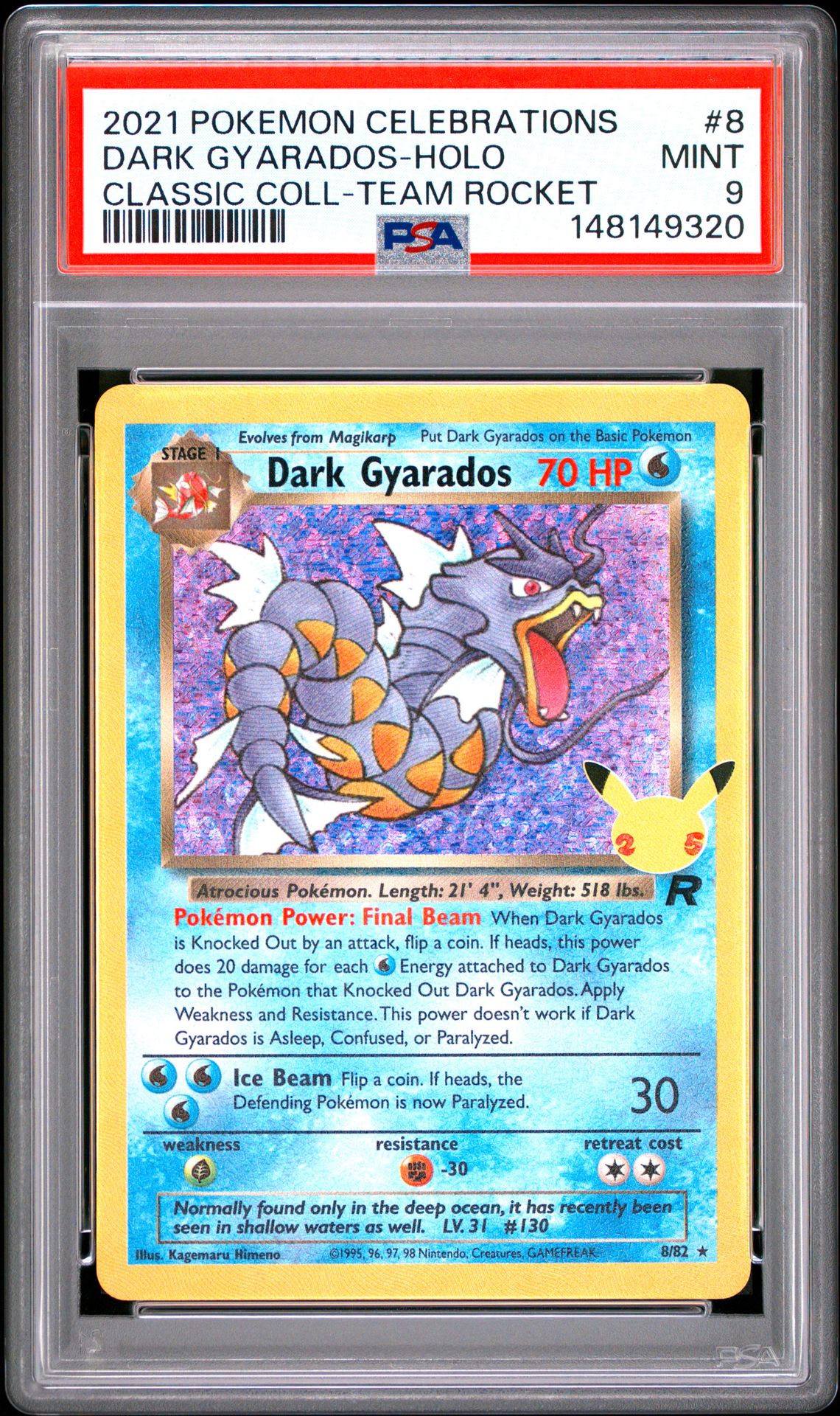 2021 Pokemon Celebrations Classic Collection Dark Gyarados-Holo #8 (Classic Coll-Team Rocket) Mint 9 front