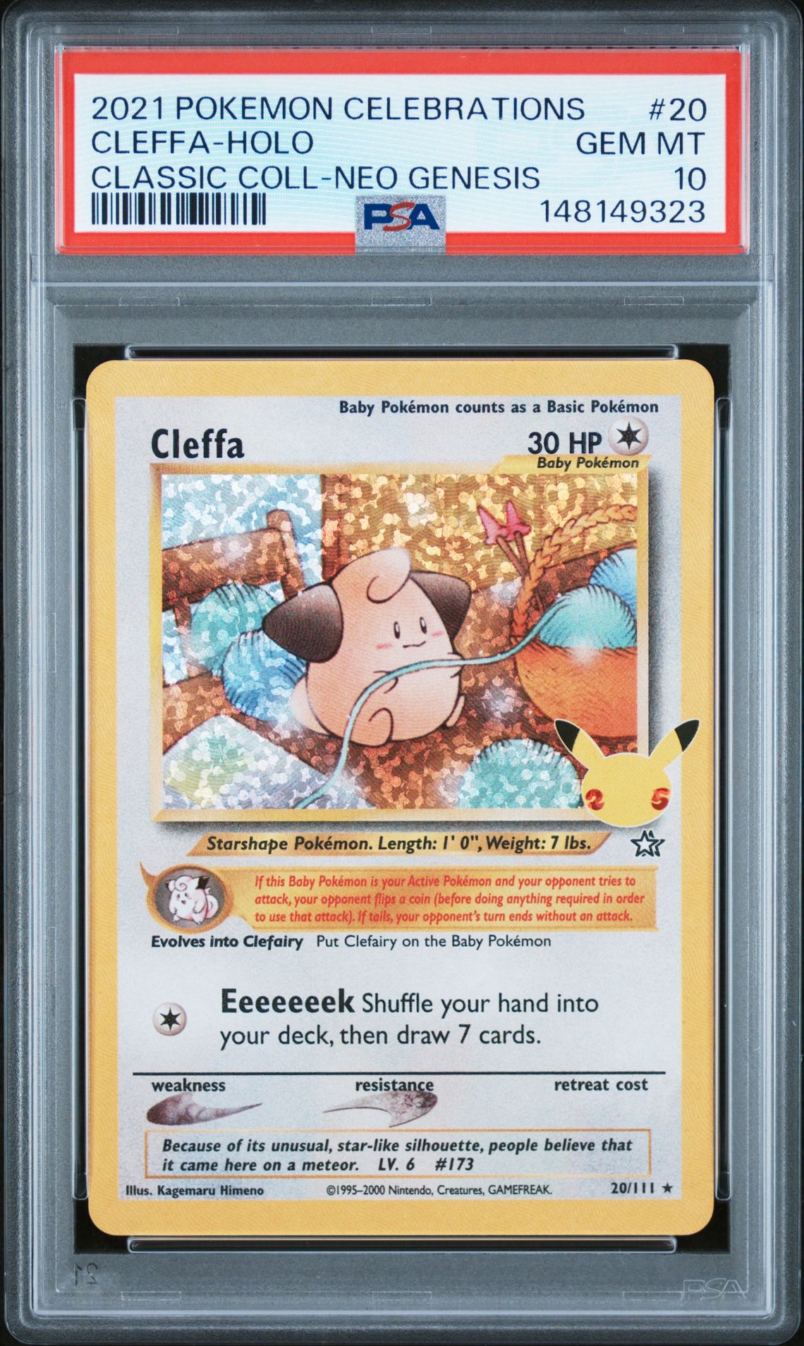 2021 Pokemon Celebrations Classic Collection Cleffa-Holo #20 (Classic Coll-Neo Genesis) Gem Mt 10 front