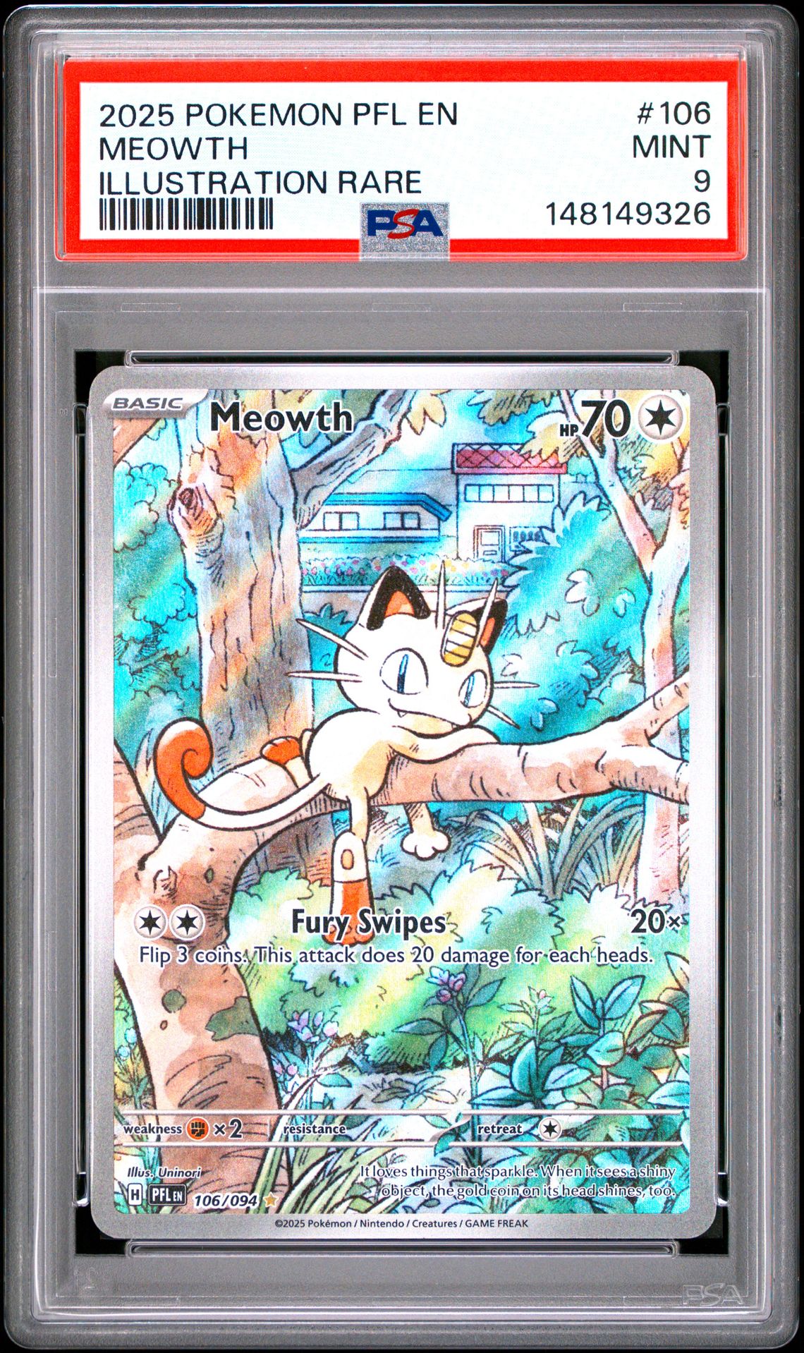 2025 Pokemon Pfl En-Phantasmal Flames Meowth #106 (Illustration Rare) Mint 9 front