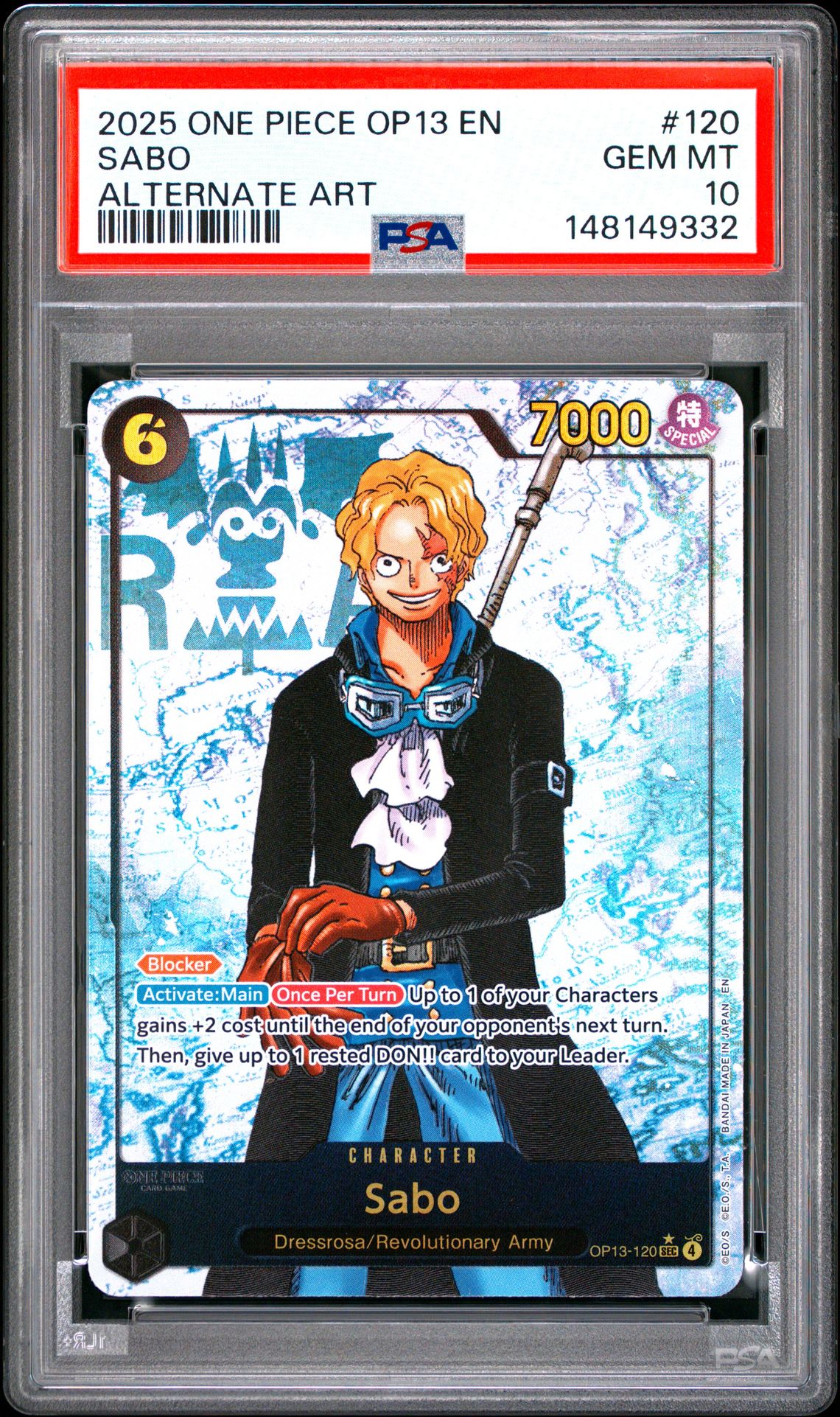 2025 One Piece Op13-Carrying On His Will Sabo #120 (Alternate Art) Gem Mt 10 front