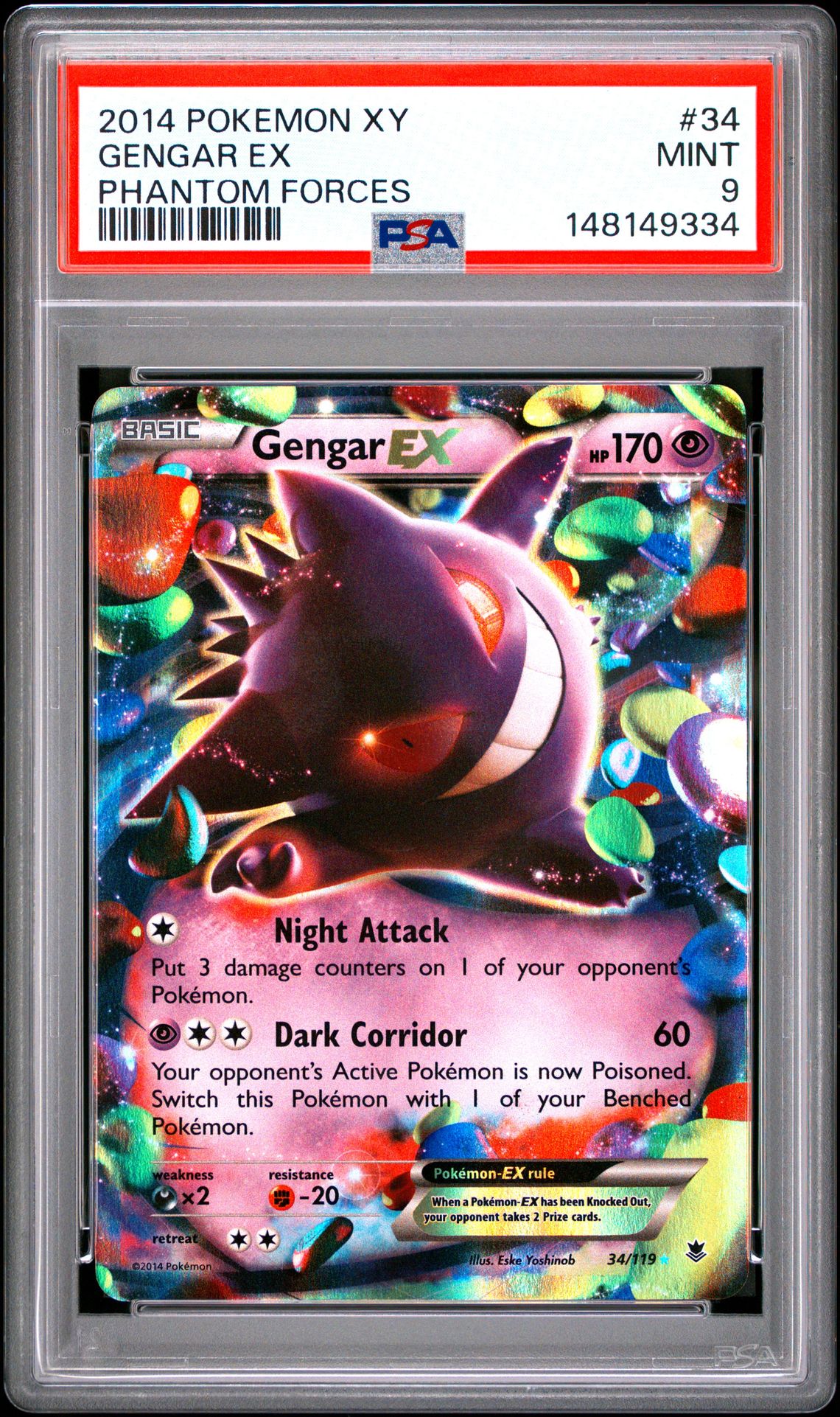 2014 Pokemon Xy Phantom Forces Gengar Ex #34 (Phantom Forces) Mint 9 front