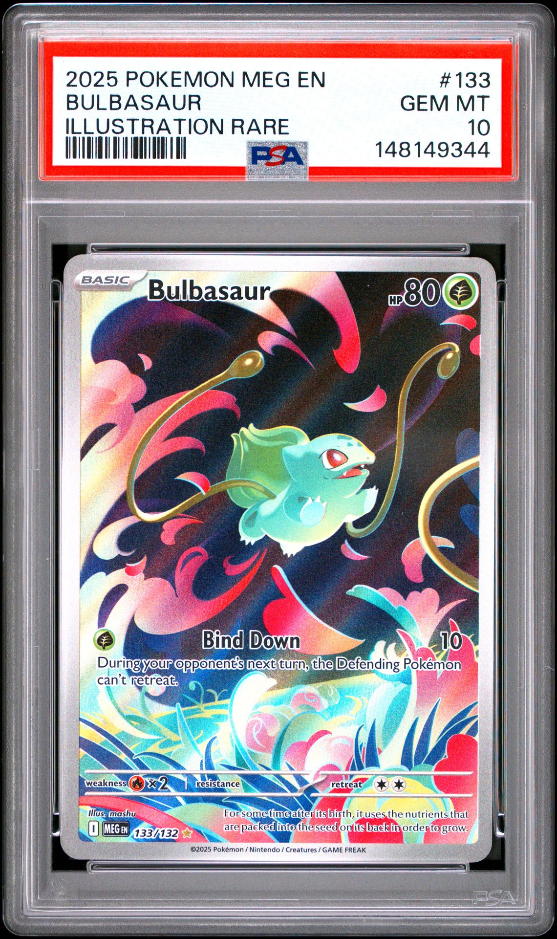 2025 Pokemon Meg En-Mega Evolution Bulbasaur #133 (Illustration Rare) Gem Mt 10 front view - PSA graded GEM MT 10