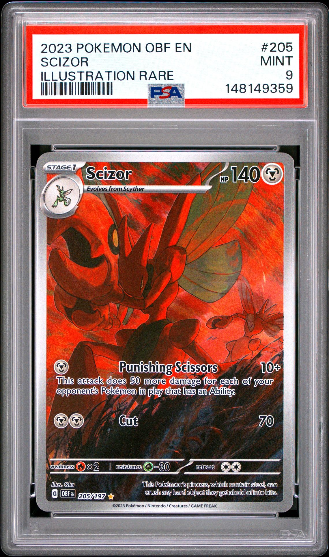 2023 Pokemon Obf En-Obsidian Flames Scizor #205 (Illustration Rare) Mint 9 front