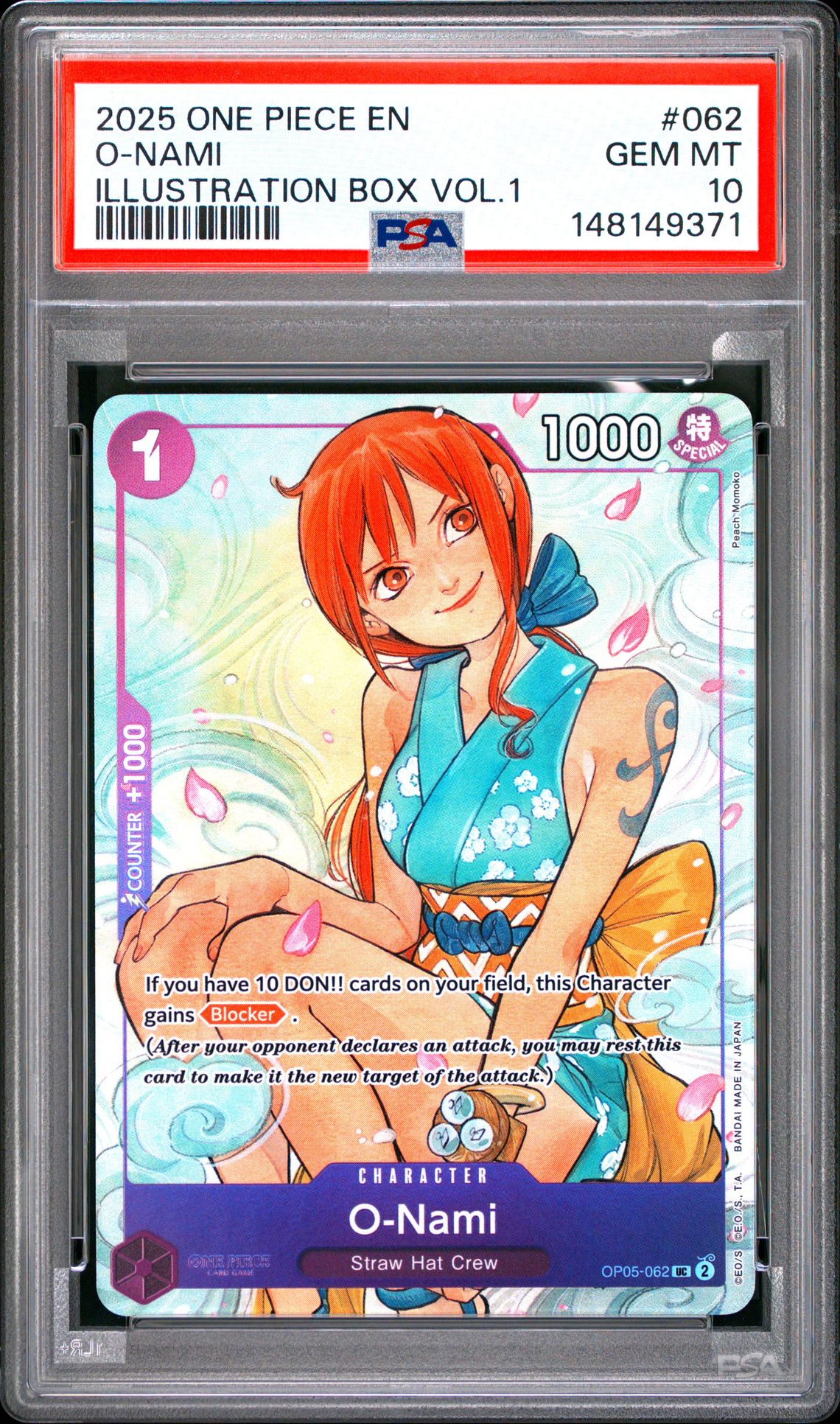2025 One Piece Promos O-Nami #062 (Illustration Box Vol.1) Gem Mt 10 front view - PSA graded GEM MT 10