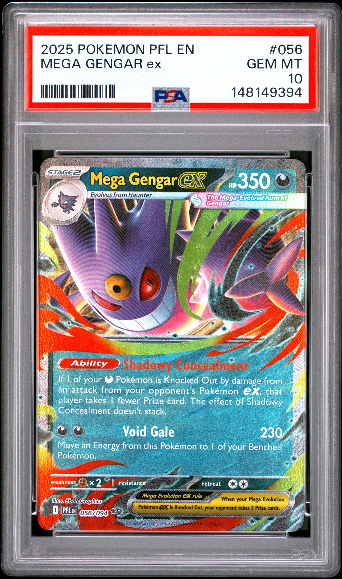 2025 Pokemon Pfl En-Phantasmal Flames Mega Gengar Ex #056 Gem Mt 10 front