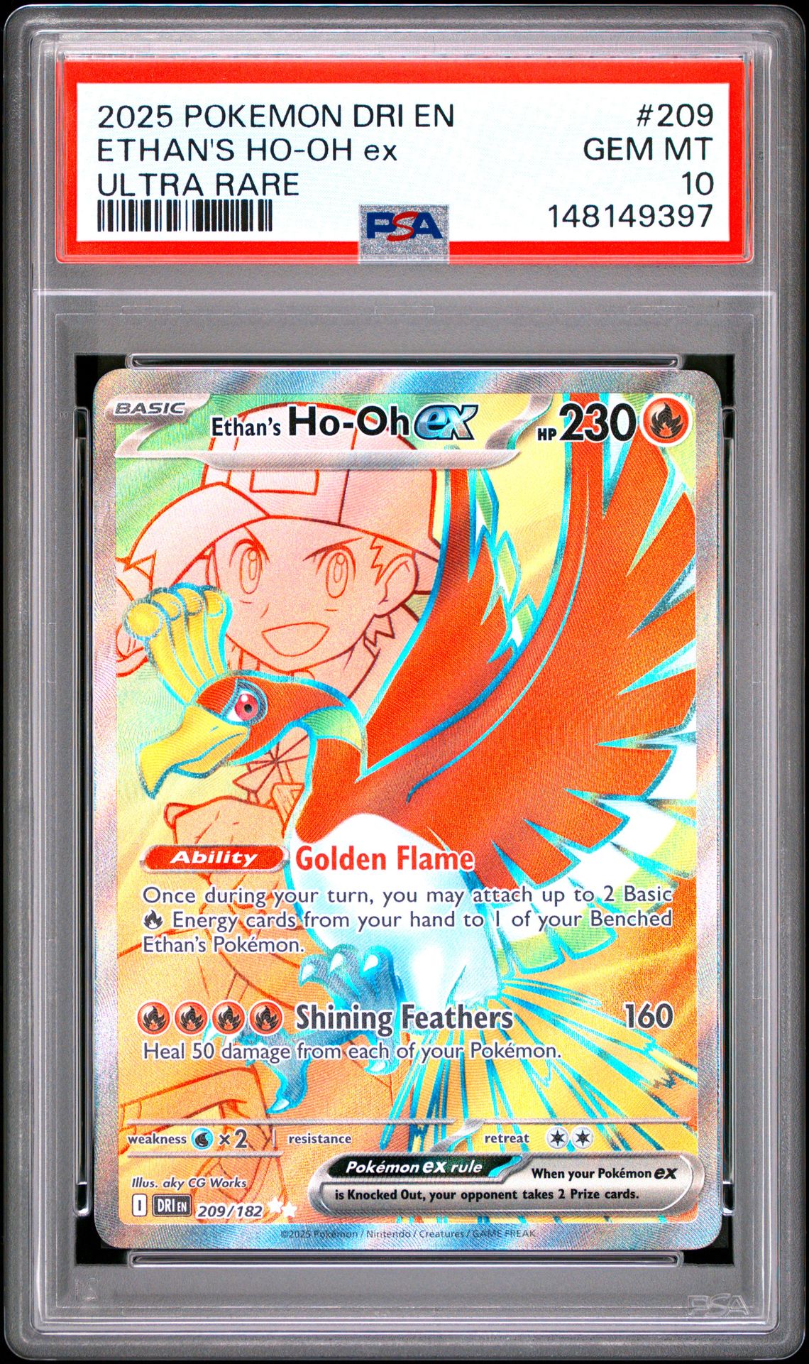 2025 Pokemon Dri En-Destined Rivals Ethan's Ho-Oh Ex #209 (Ultra Rare) Gem Mt 10 front