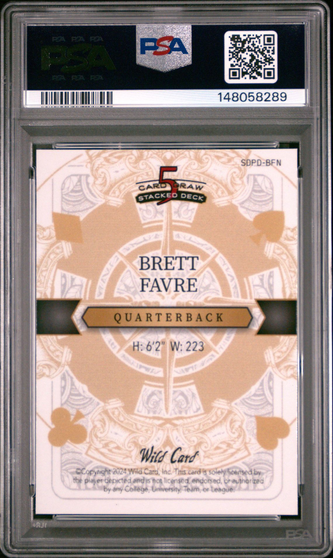 2024 Wild Card 5 Card Draw Stacked Deck Single King Promo Brett Favre #Bfn (Sngl Kng-D-Stl-Platinum 1/1) Gem Mt 10 back