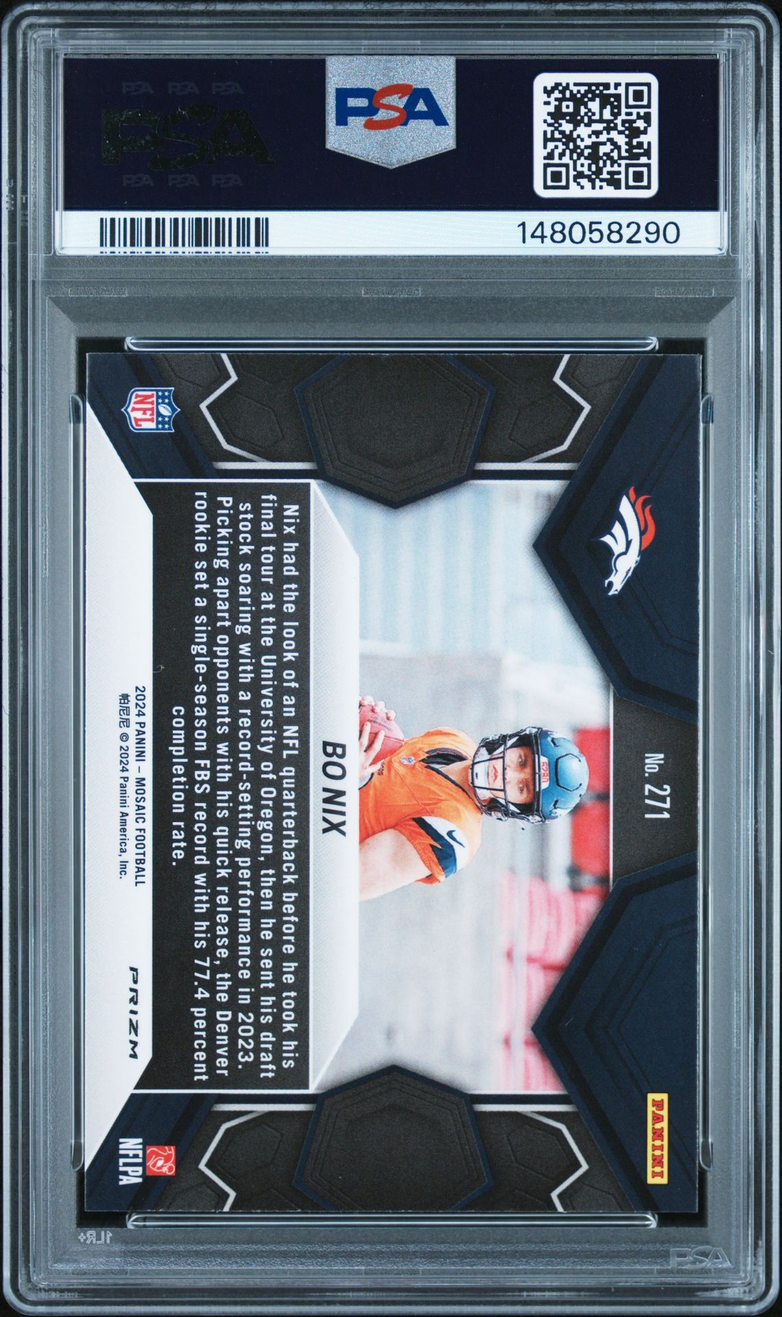 2024 Panini Mosaic Bo Nix #271 (Silver No Huddle) Mint 9 back