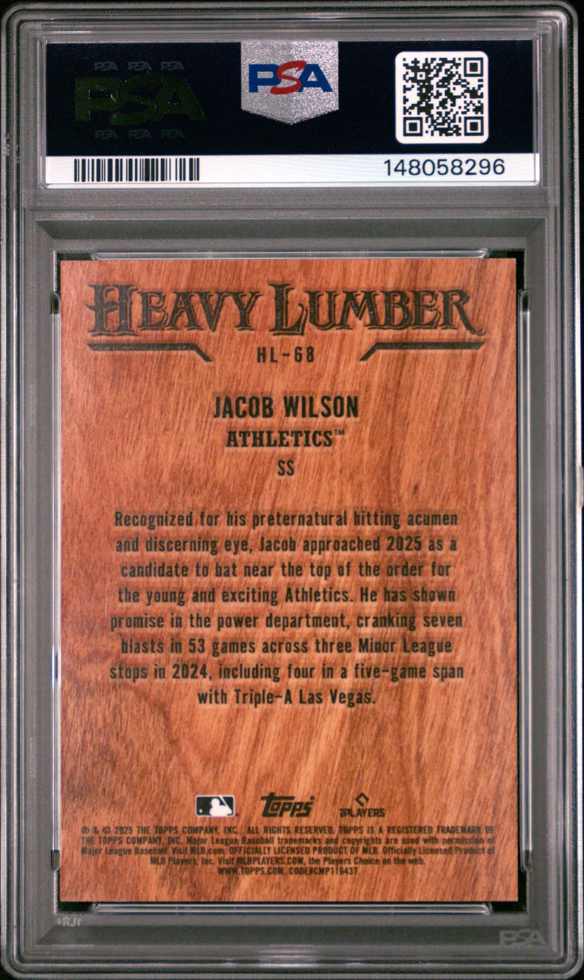 2025 Topps Heavy Lumber Jacob Wilson #Hl68 (Update) Mint 9 back