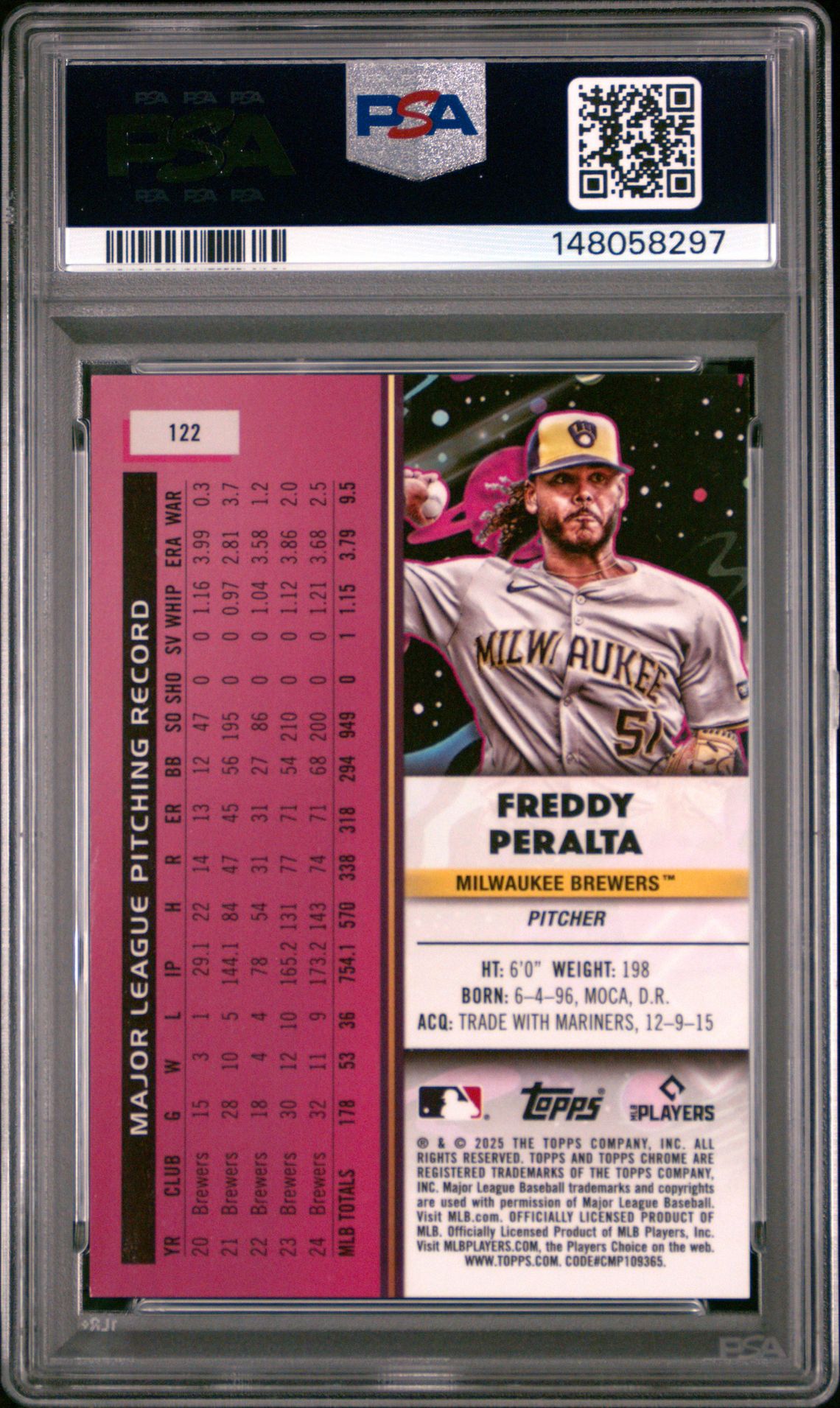 2025 Topps Cosmic Chrome Freddy Peralta #122 (Lunar Eclipse) Mint 9 back