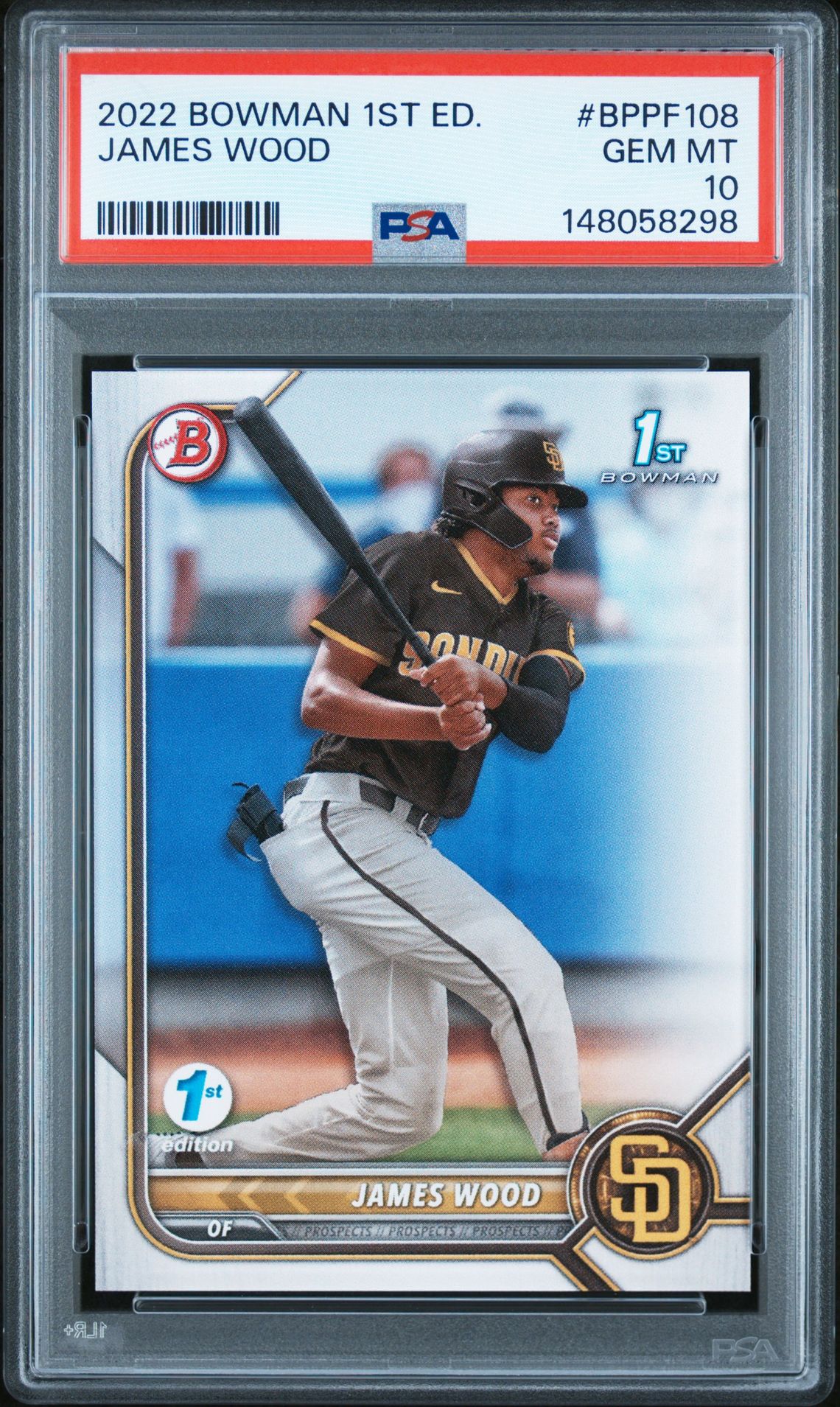 2022 Bowman 1St Edition James Wood #Bppf108 Gem Mt 10 front view - PSA graded GEM MT 10