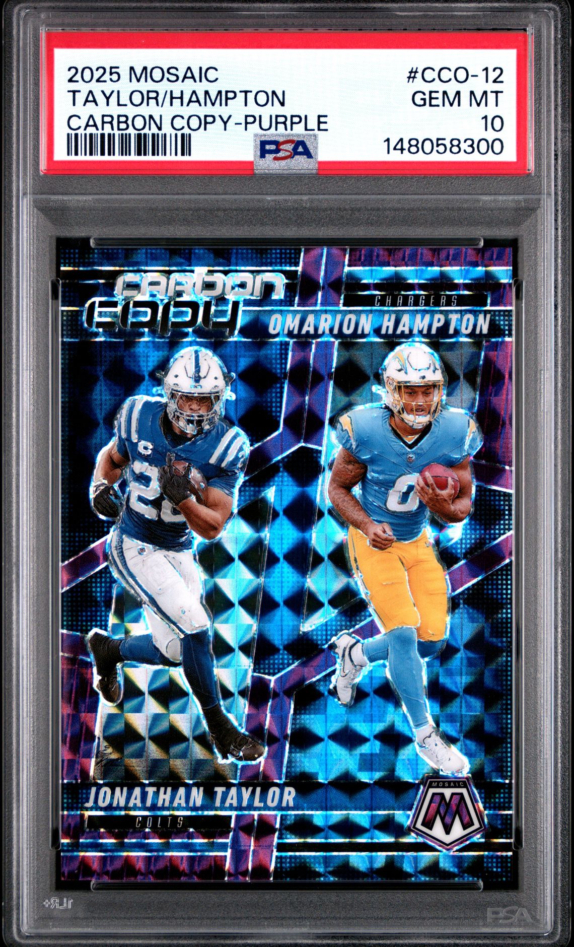 2025 Panini Mosaic Carbon Copy Taylor/Hampton #Cco-12 (Carbon Copy-Purple) Gem Mt 10 front view - PSA graded GEM MT 10