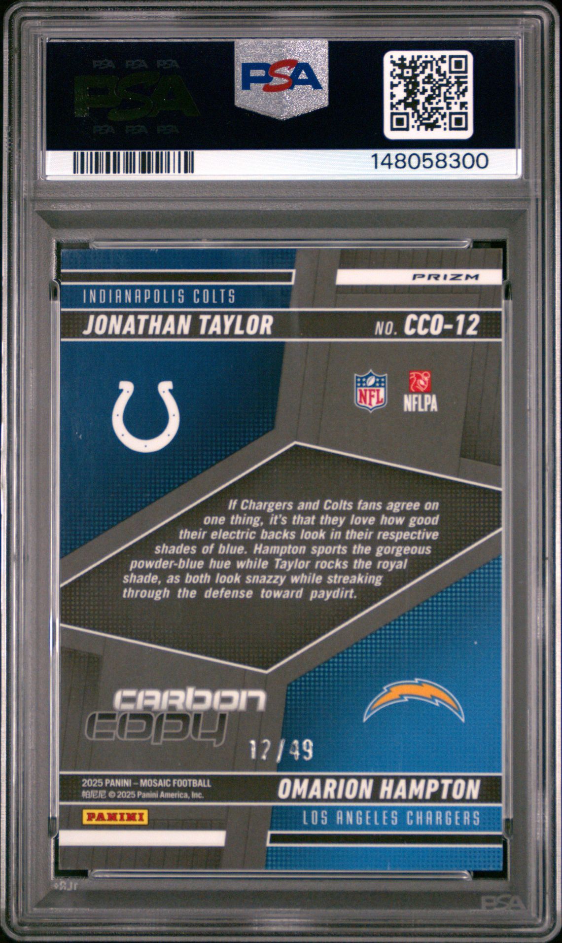 2025 Panini Mosaic Carbon Copy Taylor/Hampton #Cco-12 (Carbon Copy-Purple) Gem Mt 10 back view - PSA certificate #148058300