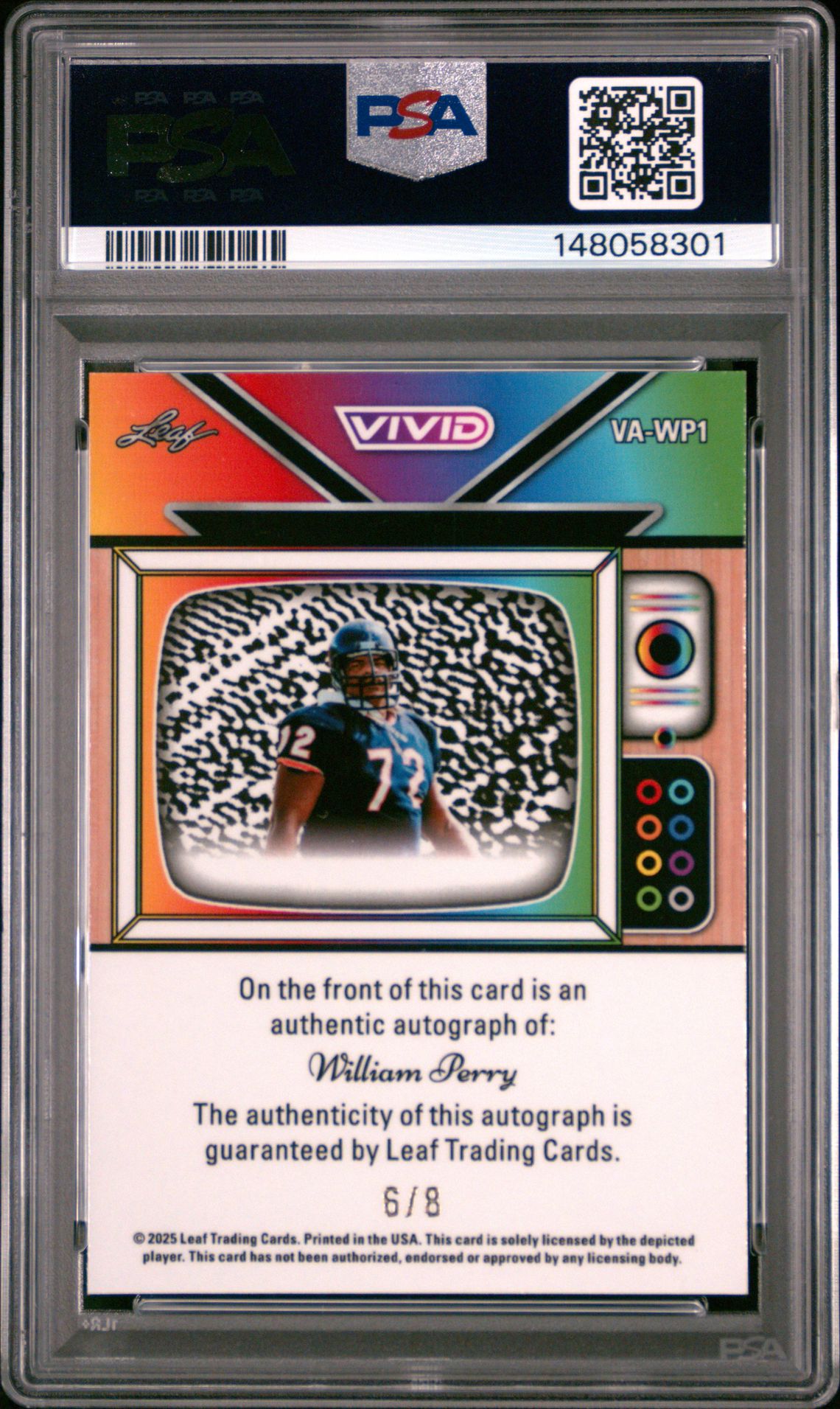 2025 Leaf Vivid Vivid Memories Autographs William Perry #Va-Wp1 (Vivid Mmrs Auto-Grn Lzr) Gem Mt 10 back