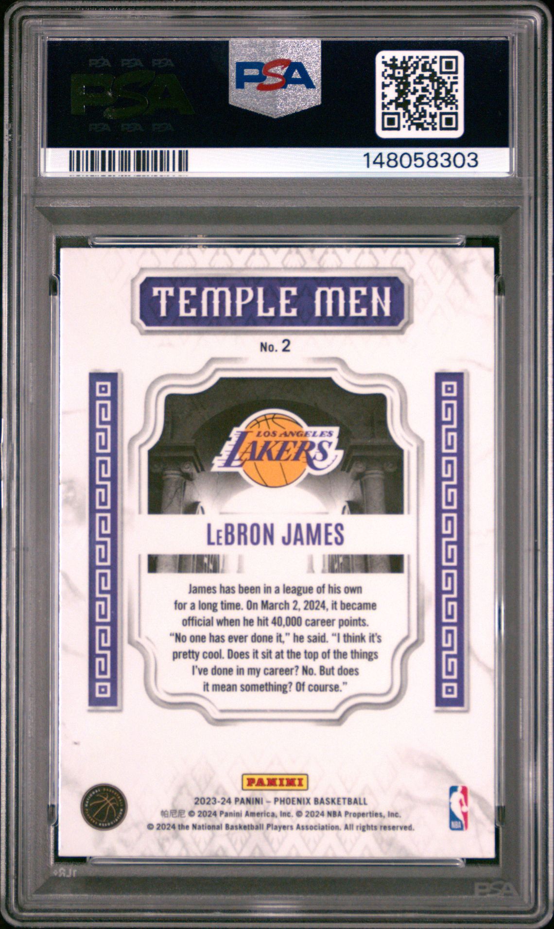 2023 Panini Phoenix Temple Men Lebron James #2 (Temple Men-Blue Ice) Gem Mt 10 back