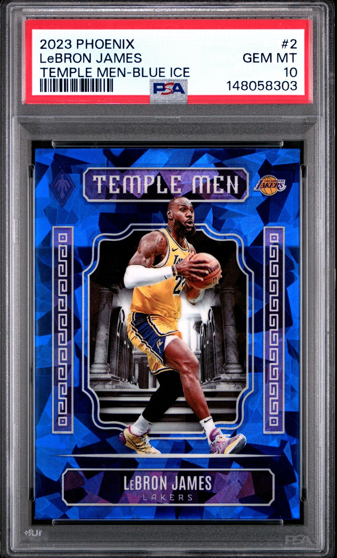 2023 Panini Phoenix Temple Men Lebron James #2 (Temple Men-Blue Ice) Gem Mt 10 front