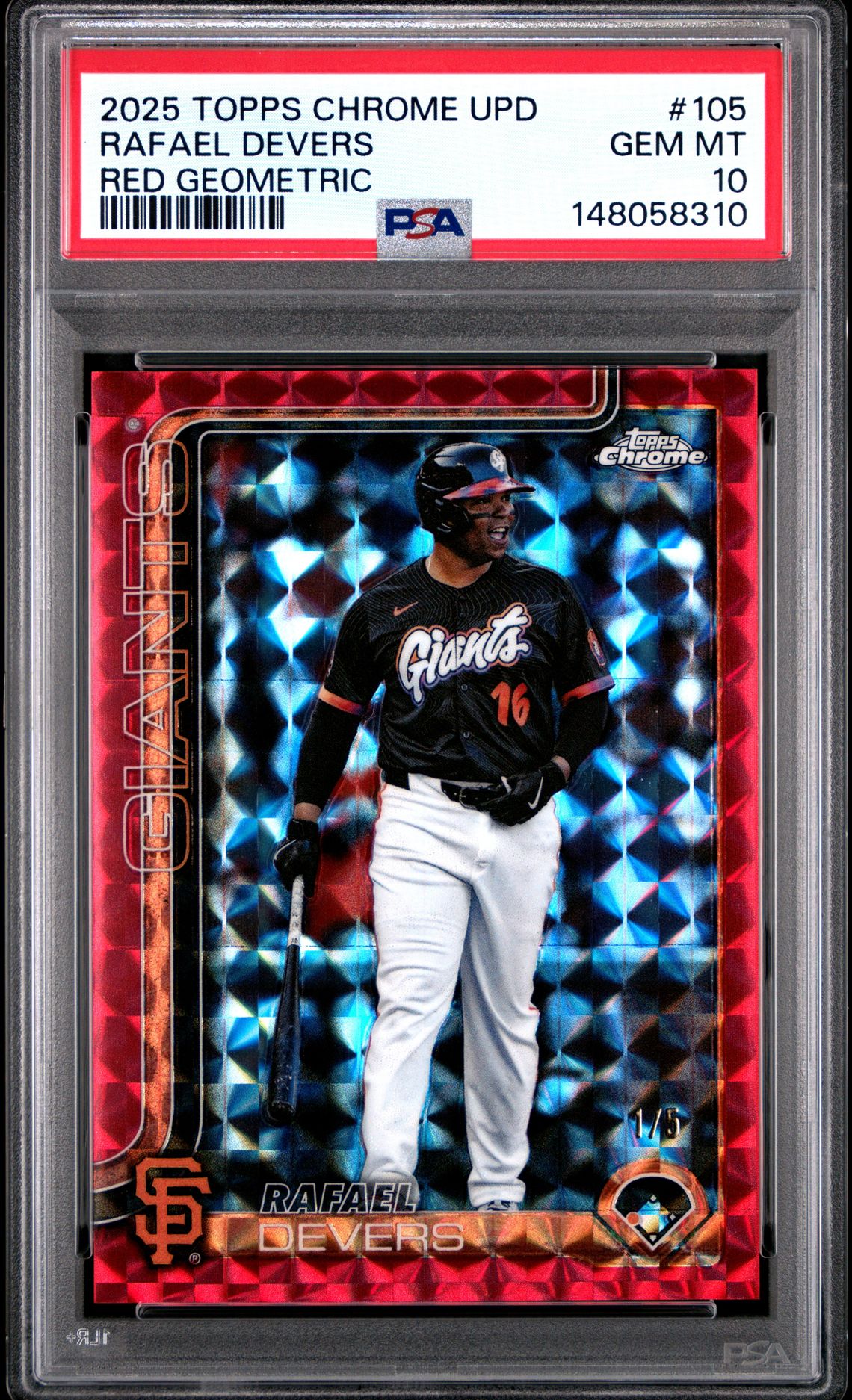 2025 Topps Chrome Update Rafael Devers #105 (Red Geometric) Gem Mt 10 front