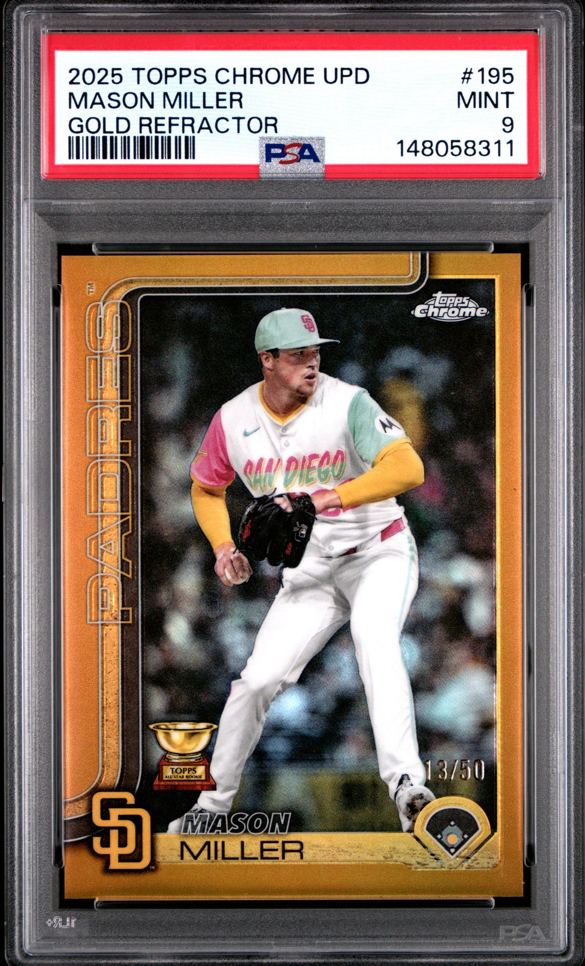 2025 Topps Chrome Update Mason Miller #195 (Gold Refractor) Mint 9 front