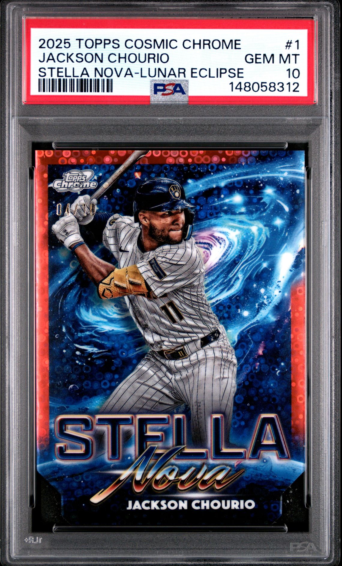 2025 Topps Cosmic Chrome Stella Nova Jackson Chourio #1 (Stella Nova-Lunar Eclipse) Gem Mt 10 front