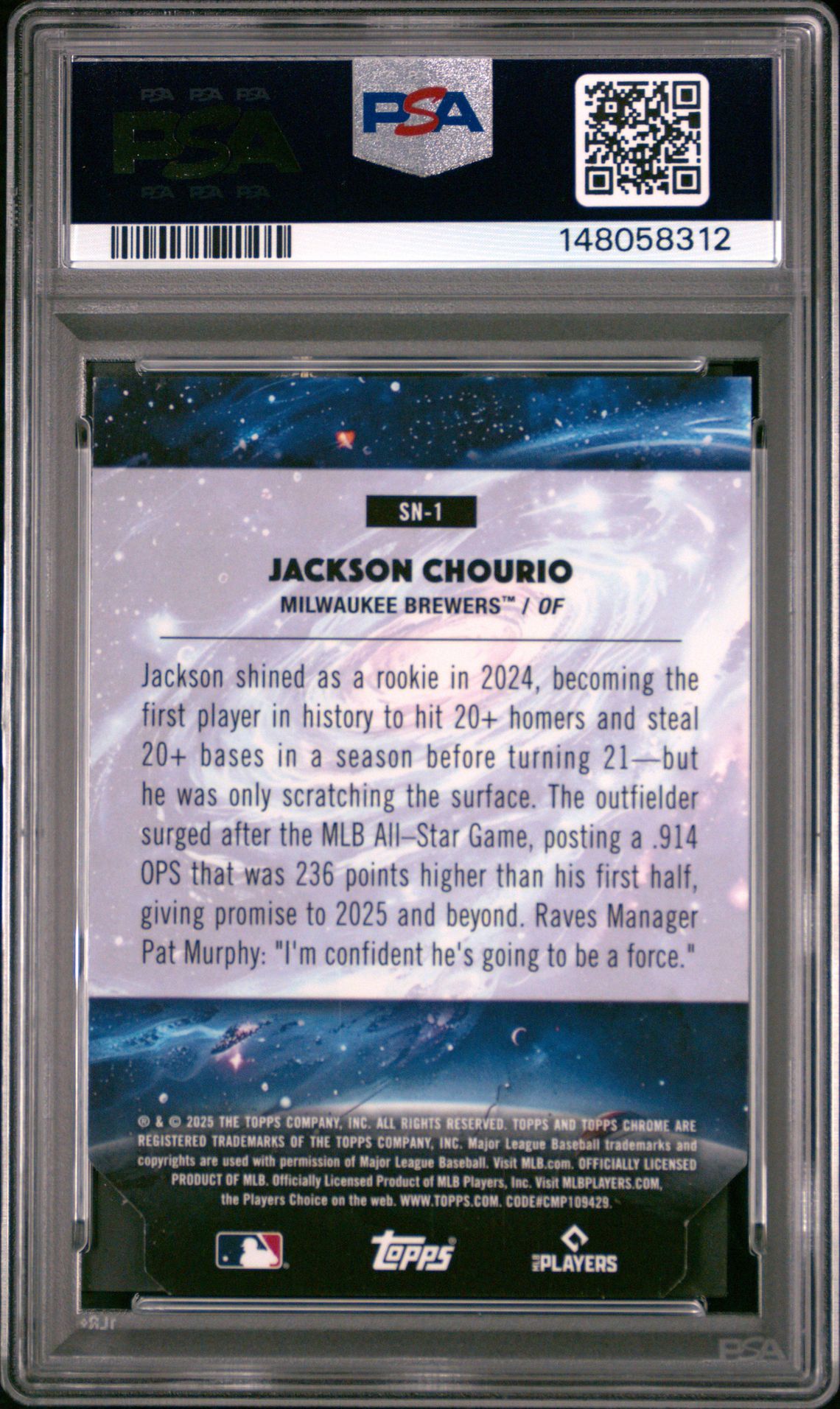 2025 Topps Cosmic Chrome Stella Nova Jackson Chourio #1 (Stella Nova-Lunar Eclipse) Gem Mt 10 back
