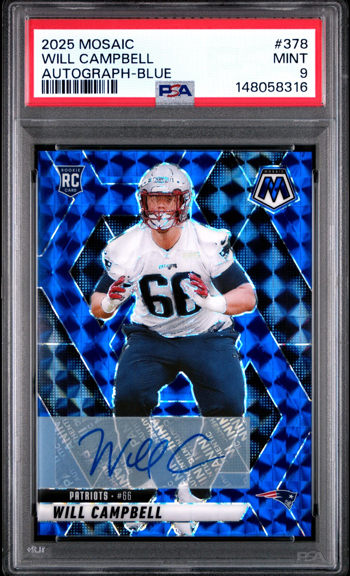 2025 Panini Mosaic Will Campbell #378 (Autograph-Blue) Mint 9 front