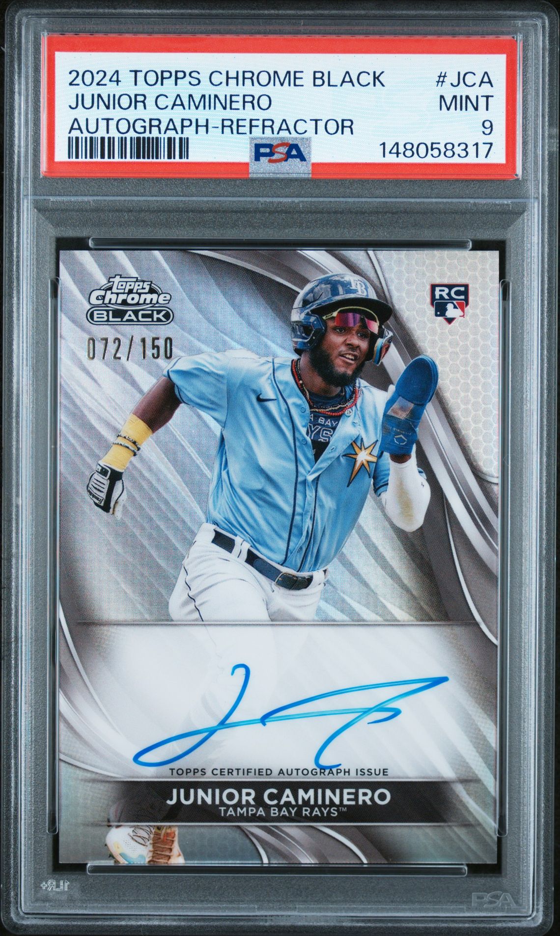 2024 Topps Chrome Black Autographs Junior Caminero #Jca (Autograph-Refractor) Mint 9 front