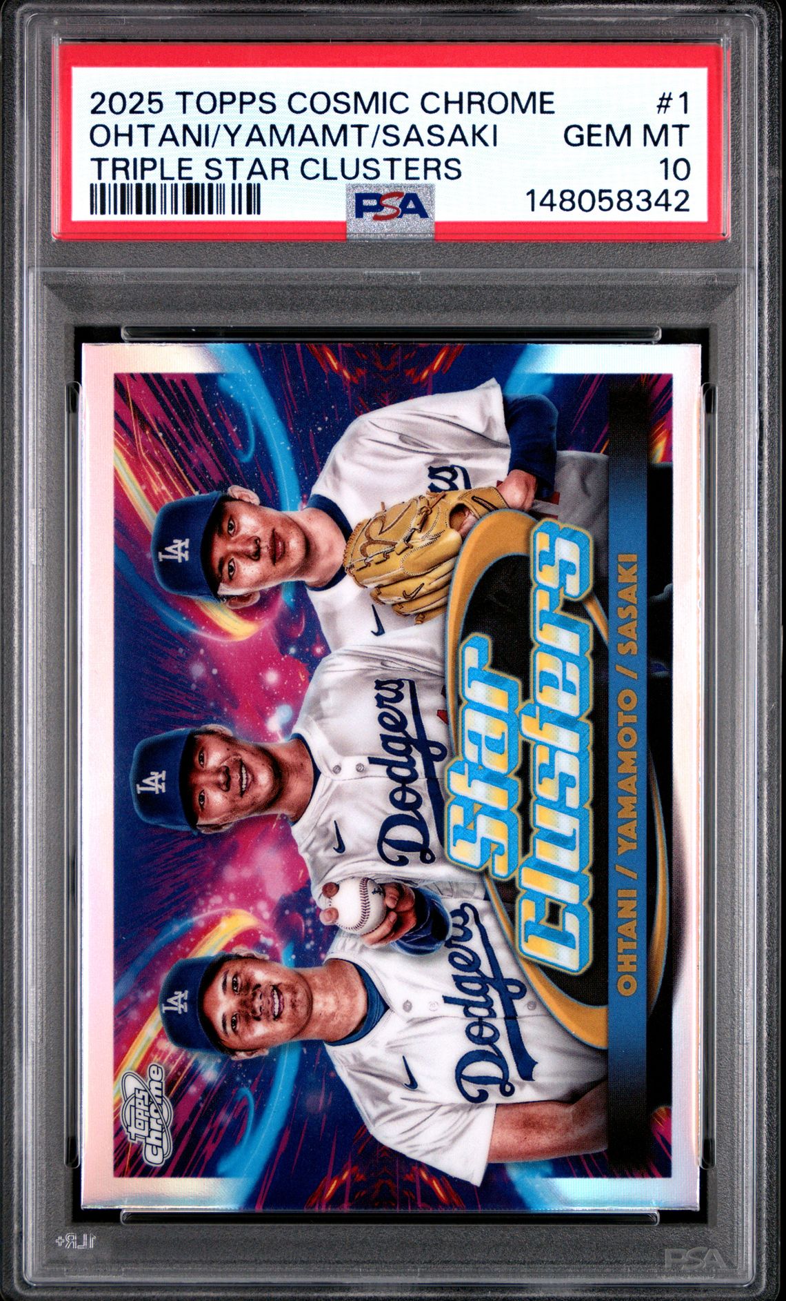 2025 Topps Cosmic Chrome Triple Star Clusters Ohtani/Yamamt/Sasaki #1 Gem Mt 10 front