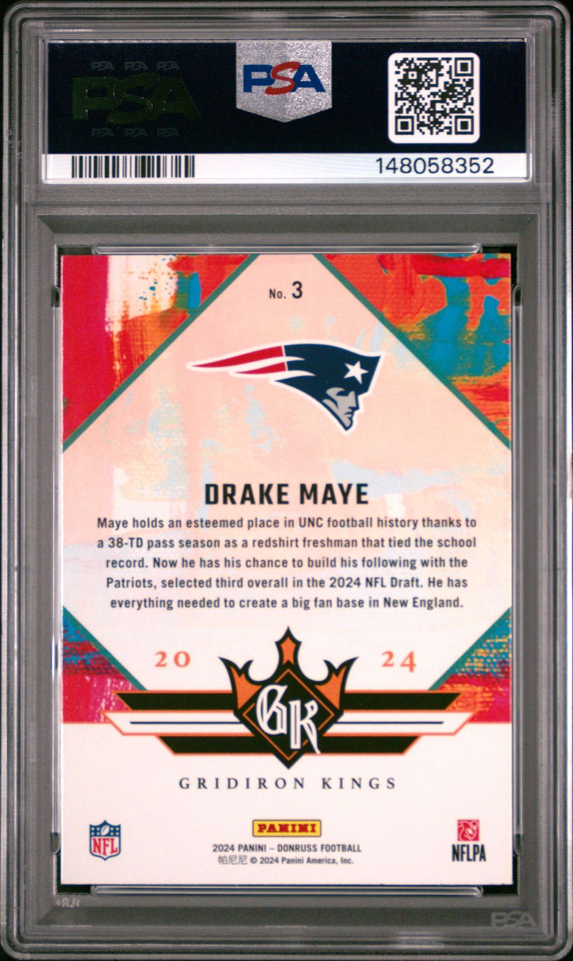 2024 Panini Donruss Rookie Gridiron Kings Drake Maye #3 Mint 9 back