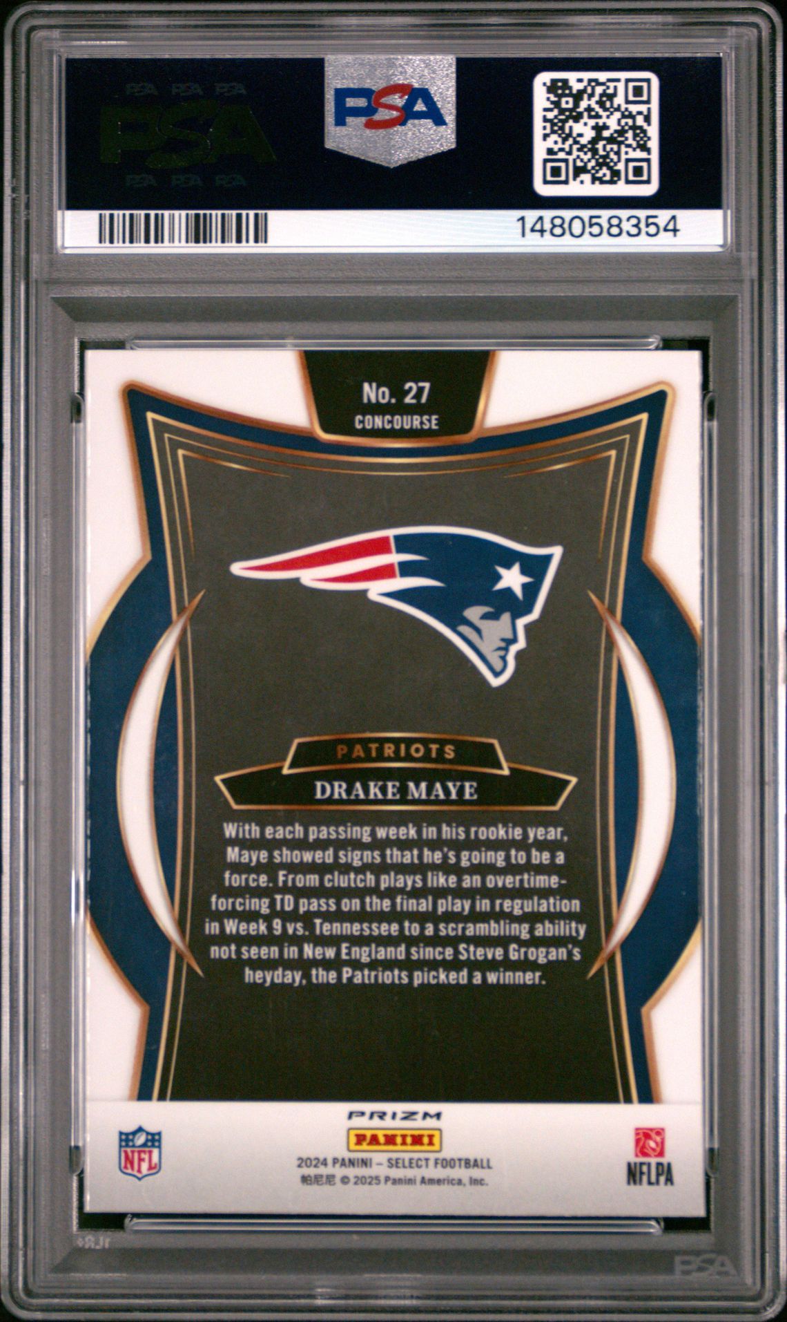 2024 Panini Select Drake Maye #27 (Red & Blue Shock) Mint 9 back