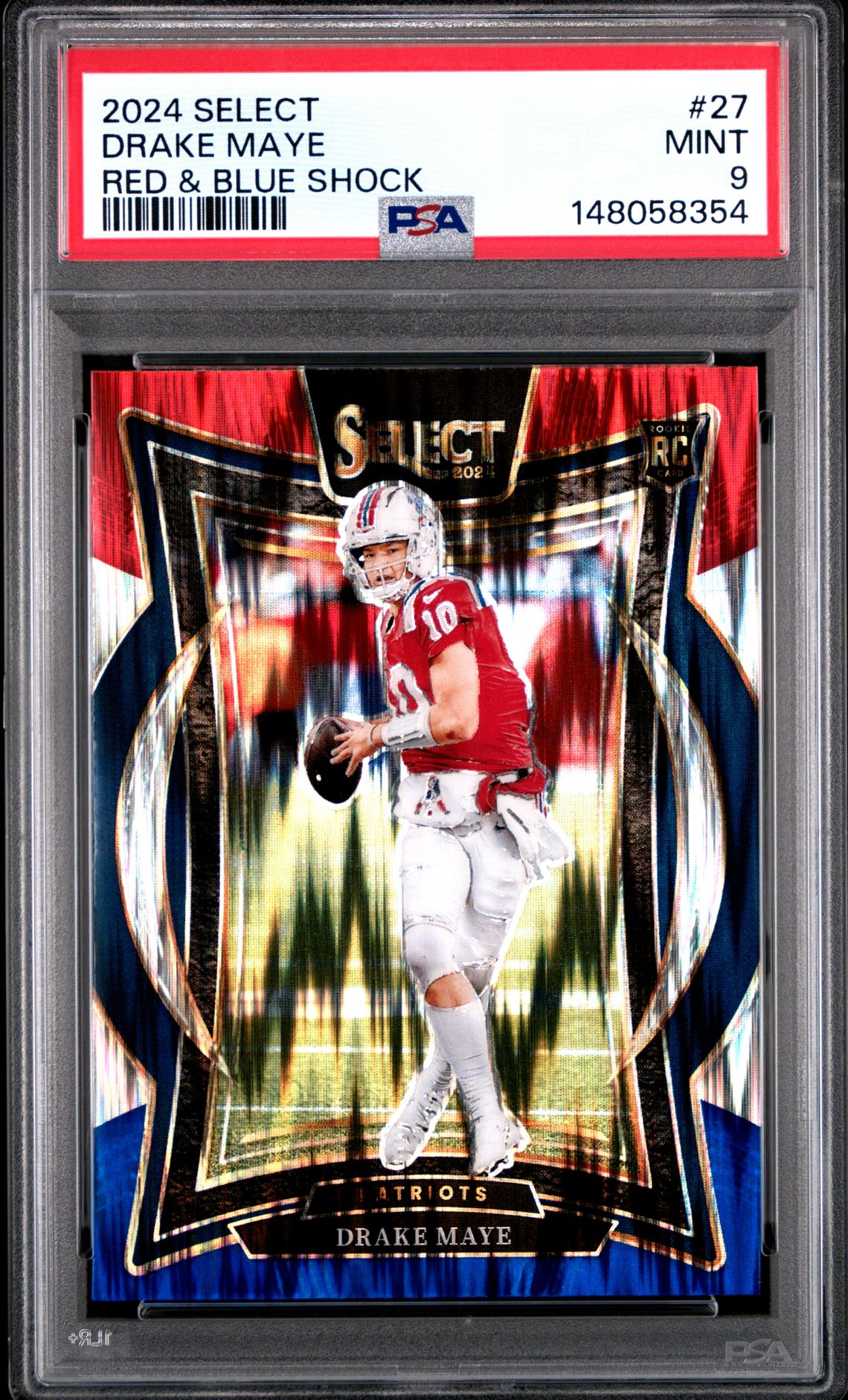 2024 Panini Select Drake Maye #27 (Red & Blue Shock) Mint 9 front