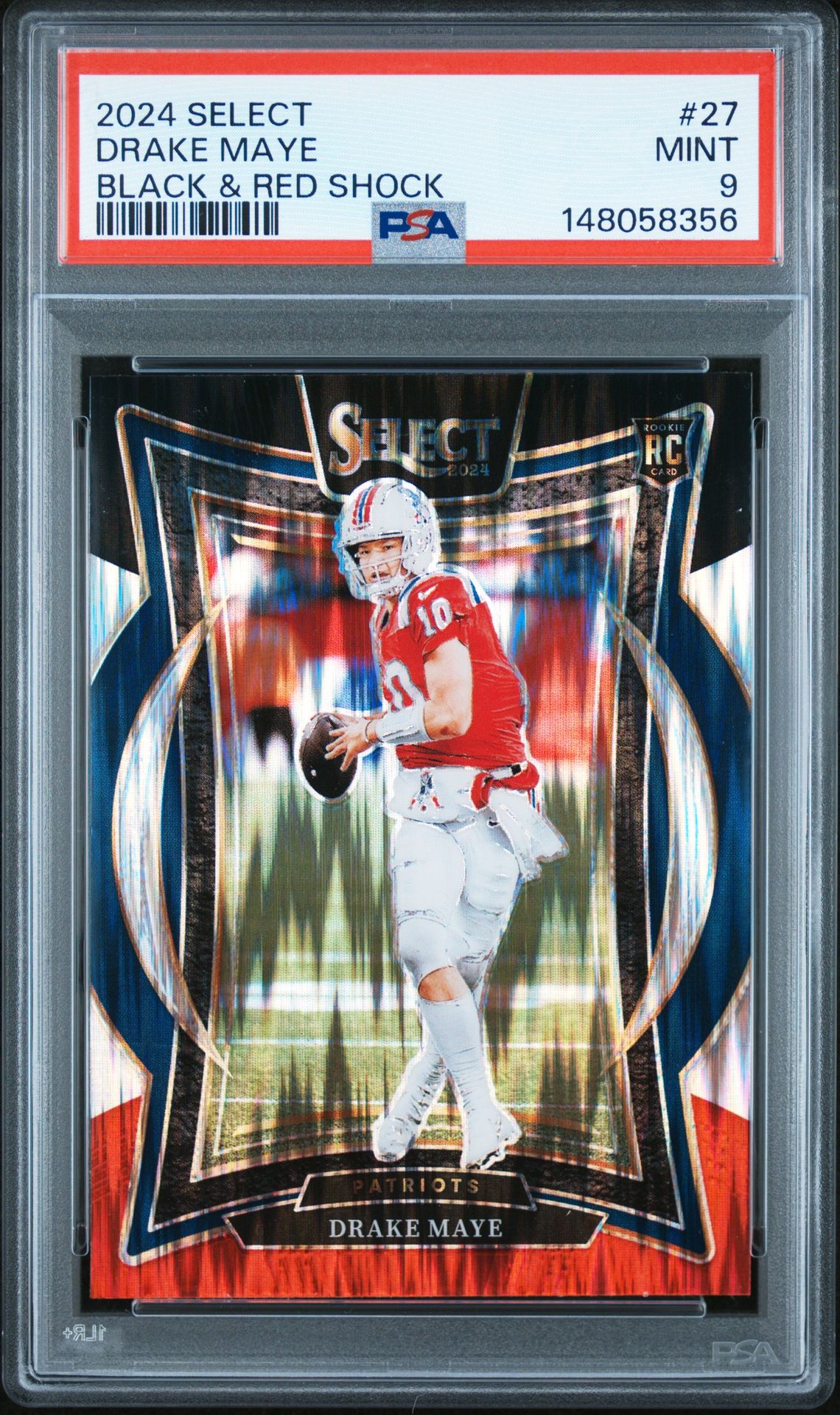 2024 Panini Select Drake Maye #27 (Black & Red Shock) Mint 9 front