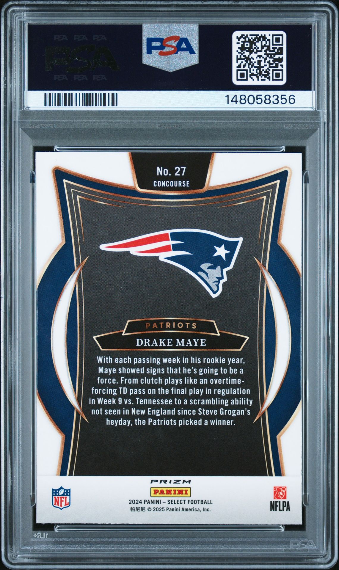 2024 Panini Select Drake Maye #27 (Black & Red Shock) Mint 9 back