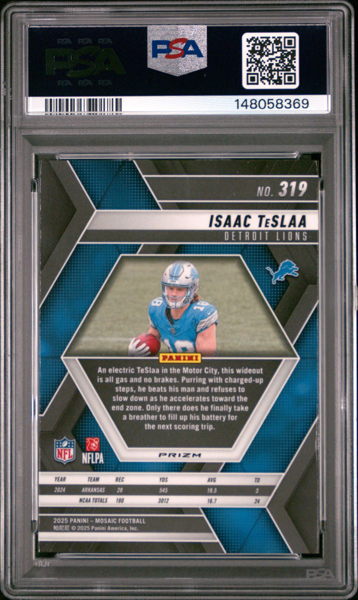 2025 Panini Mosaic Isaac Teslaa #319 (Red & Green Choice) Gem Mt 10 back