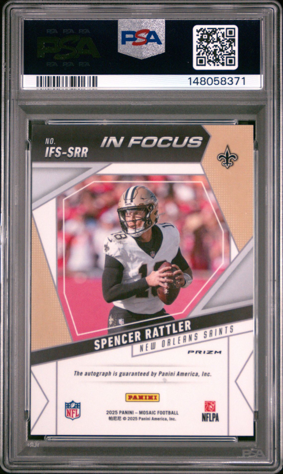 2025 Panini Mosaic In Focus Signatures Spencer Rattler #Ifs-Srr (In Focus Sig-Fsn R&Y Chc) Gem Mt 10 back