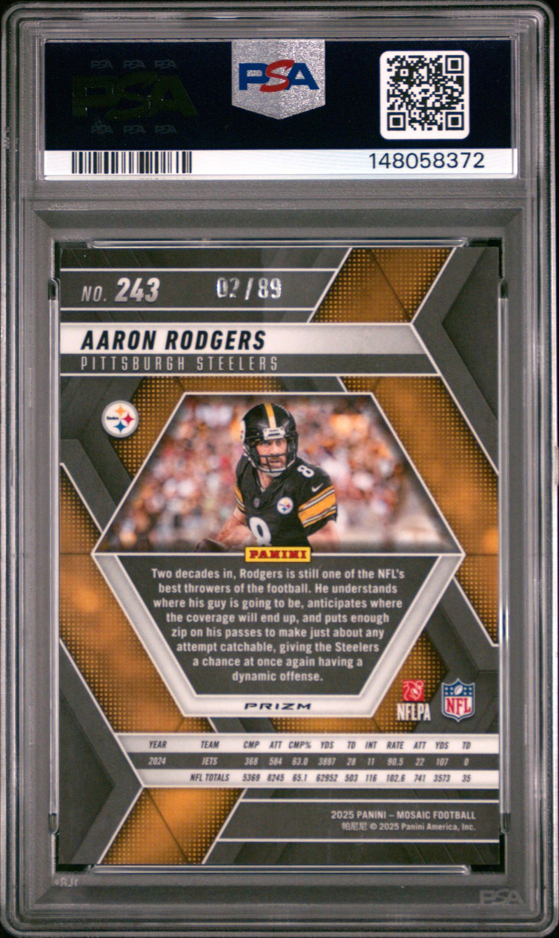 2025 Panini Mosaic Aaron Rodgers #243 (Fusion Red & Yellow Choice) Mint 9 back