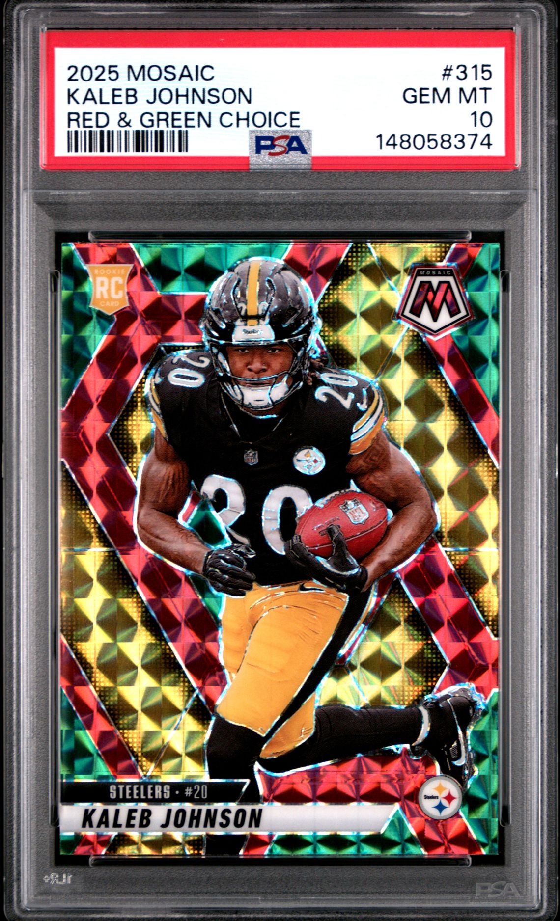 2025 Panini Mosaic Kaleb Johnson #315 (Red & Green Choice) Gem Mt 10 front