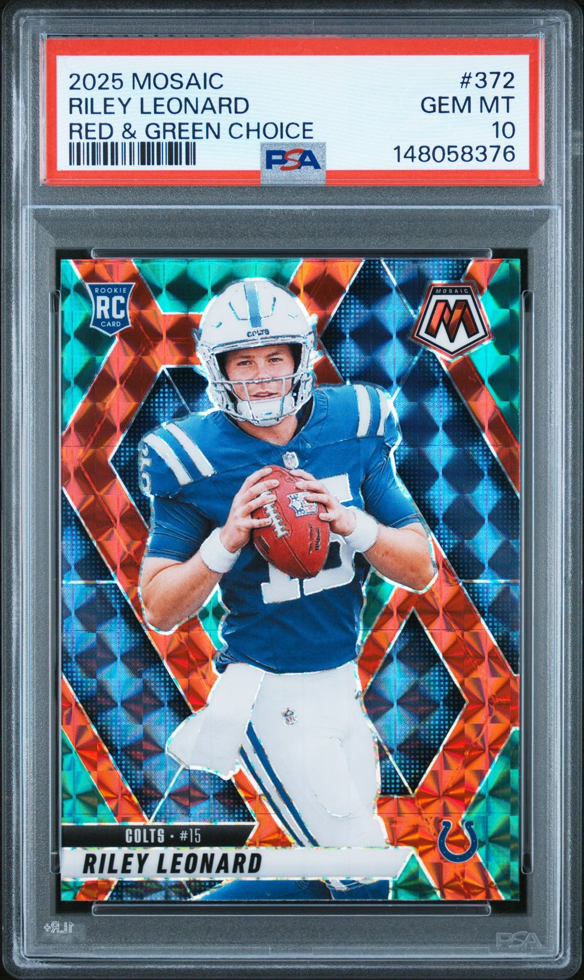 2025 Panini Mosaic Riley Leonard #372 (Red & Green Choice) Gem Mt 10 front
