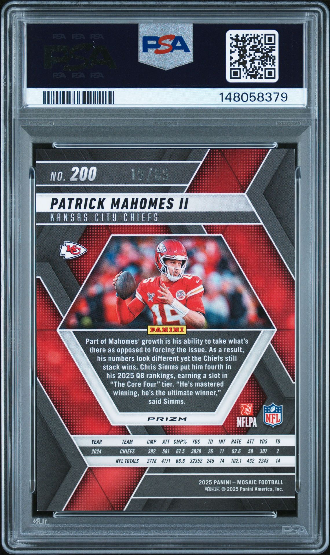 2025 Panini Mosaic Patrick Mahomes Ii #200 (Fusion Red & Yellow Choice) Mint 9 back