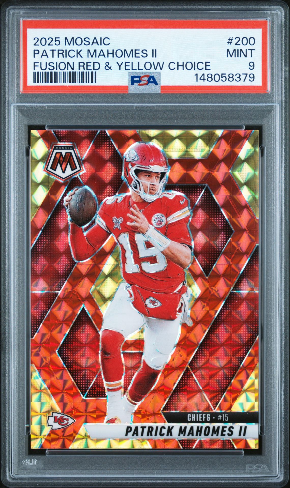 2025 Panini Mosaic Patrick Mahomes Ii #200 (Fusion Red & Yellow Choice) Mint 9 front