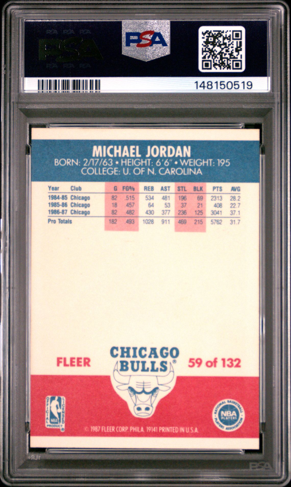 1987 Fleer Michael Jordan #59 Mint 9 back