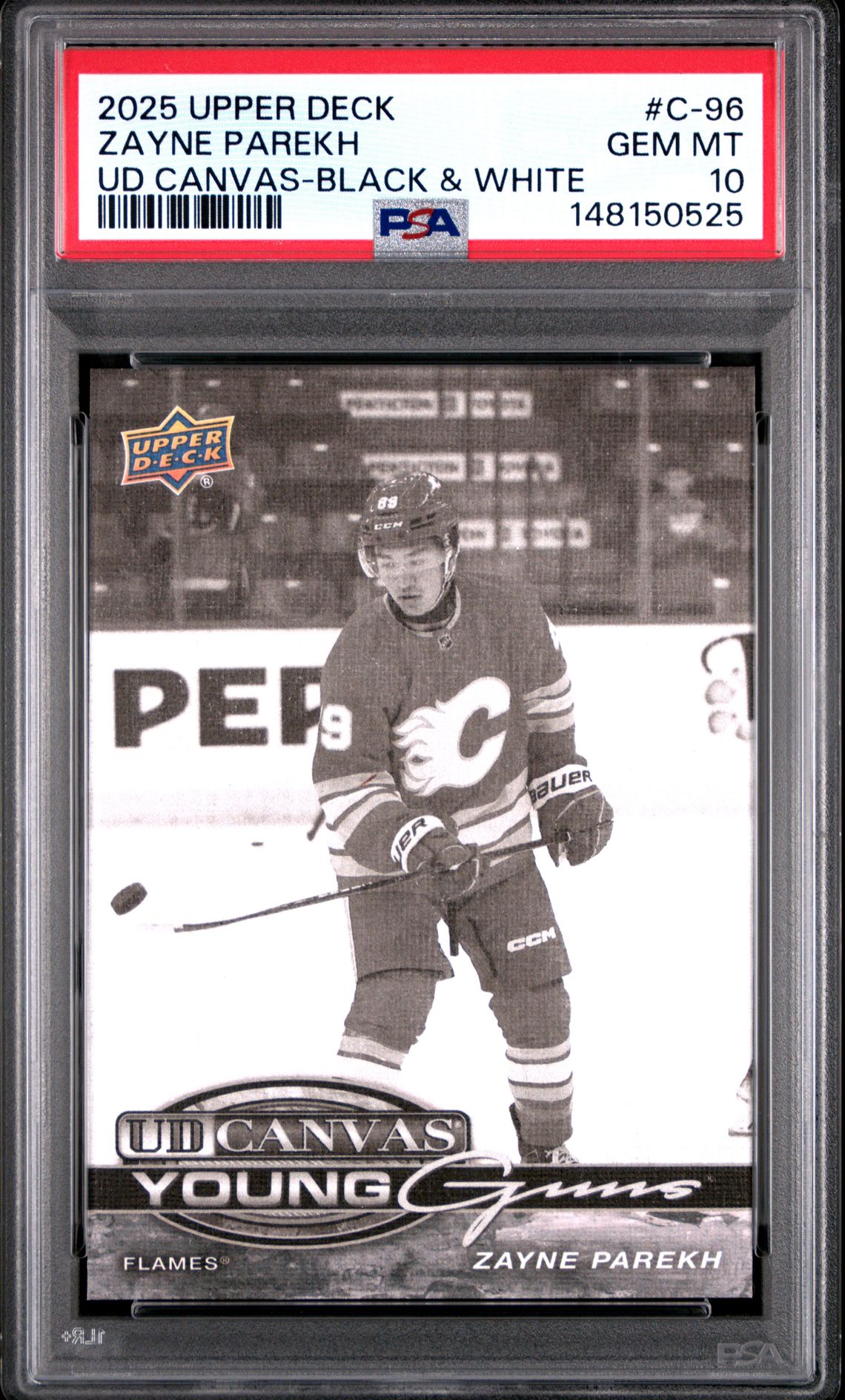 2025 Upper Deck Ud Canvas Zayne Parekh #C-96 (Ud Canvas-Black & White) Gem Mt 10 front view - PSA graded GEM MT 10