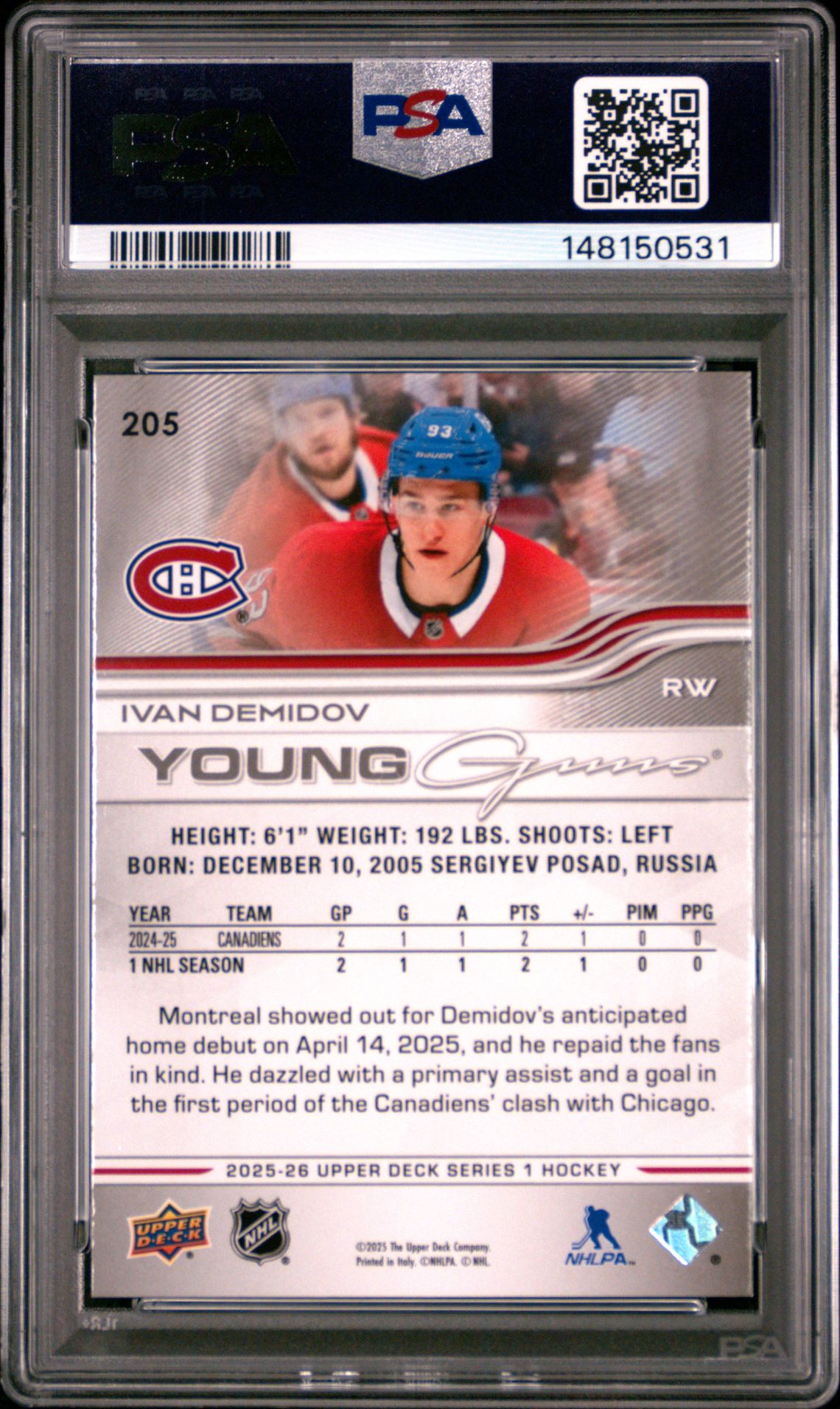 2025 Upper Deck Ivan Demidov #205 Mint 9 back