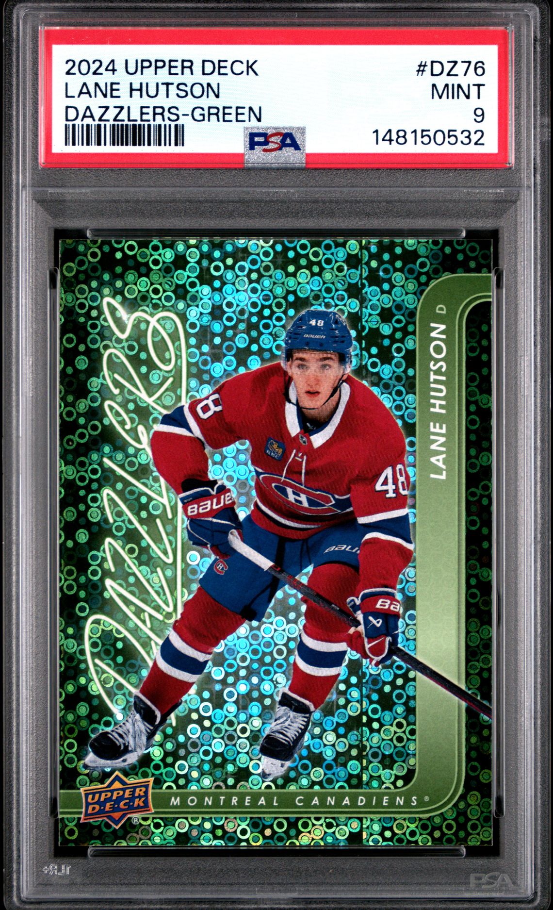 2024 Upper Deck Dazzlers Lane Hutson #Dz76 (Dazzlers-Green) Mint 9 front