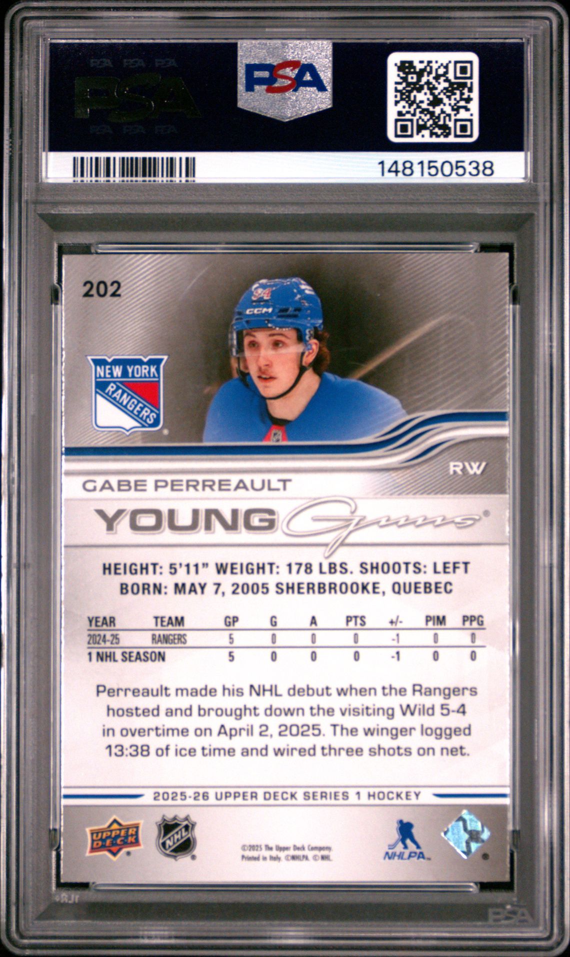 2025 Upper Deck Gabe Perreault #202 Mint 9 back