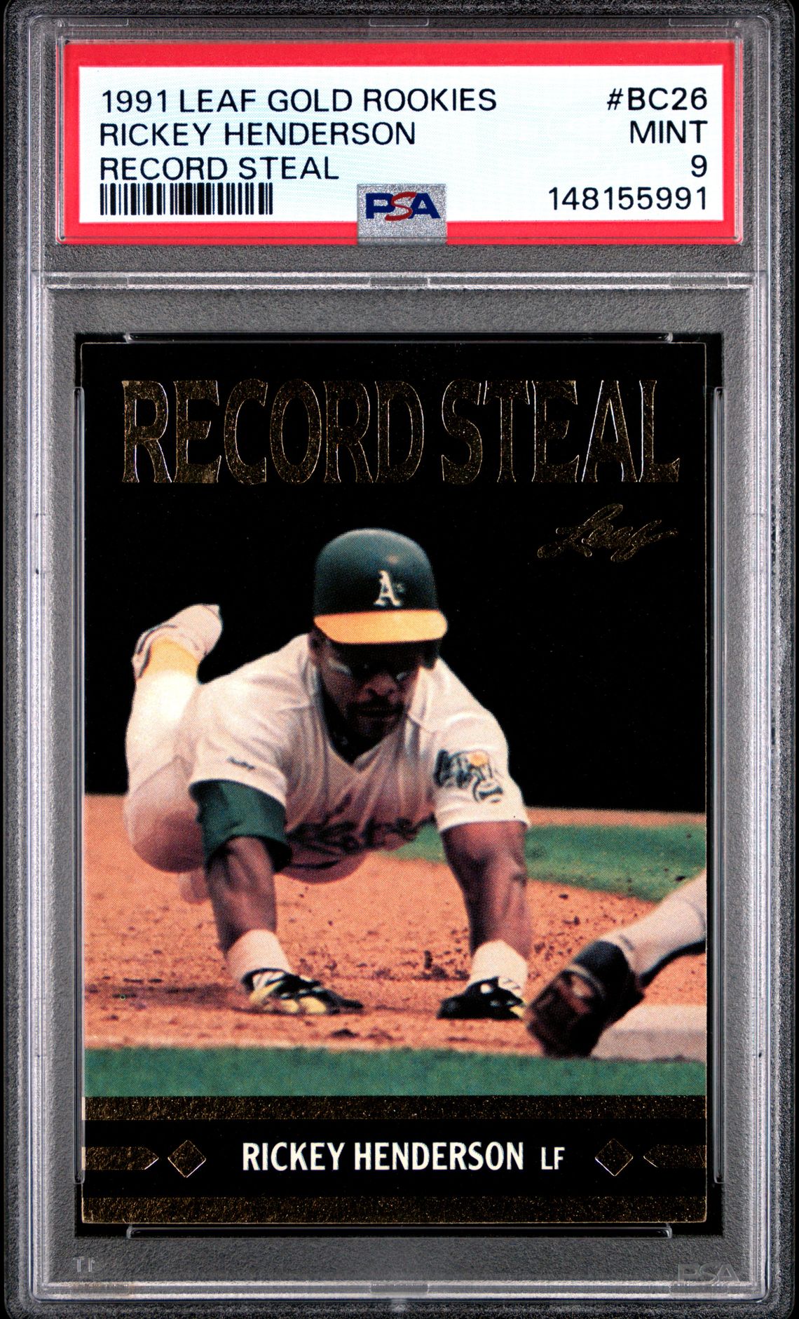1991 Leaf LEAF GOLD ROOKIES RECORD STEAL #BC26 Rickey Henderson front