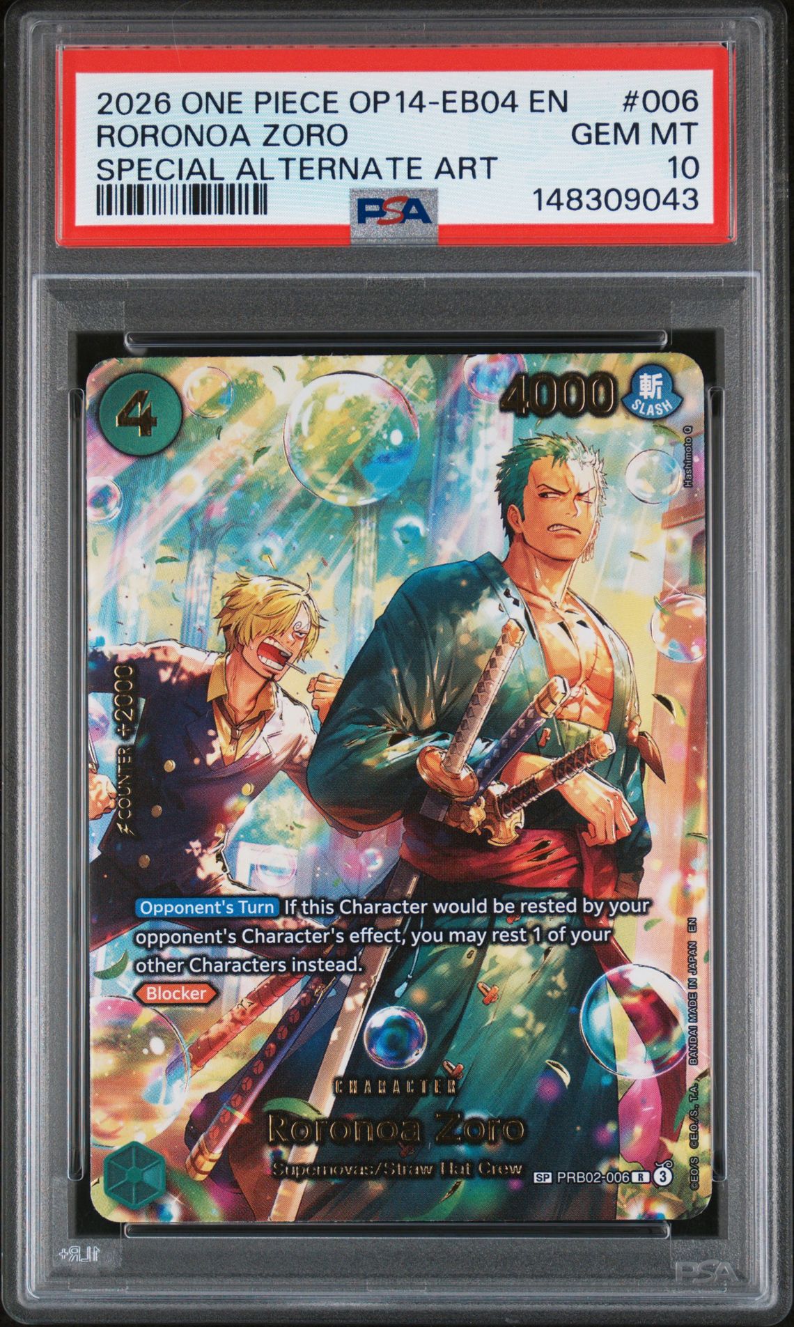 2026 One Piece ONE PIECE OP14-EB04-THE AZURE SEA'S SEVEN SPECIAL ALTERNATE ART #006 Roronoa Zoro front