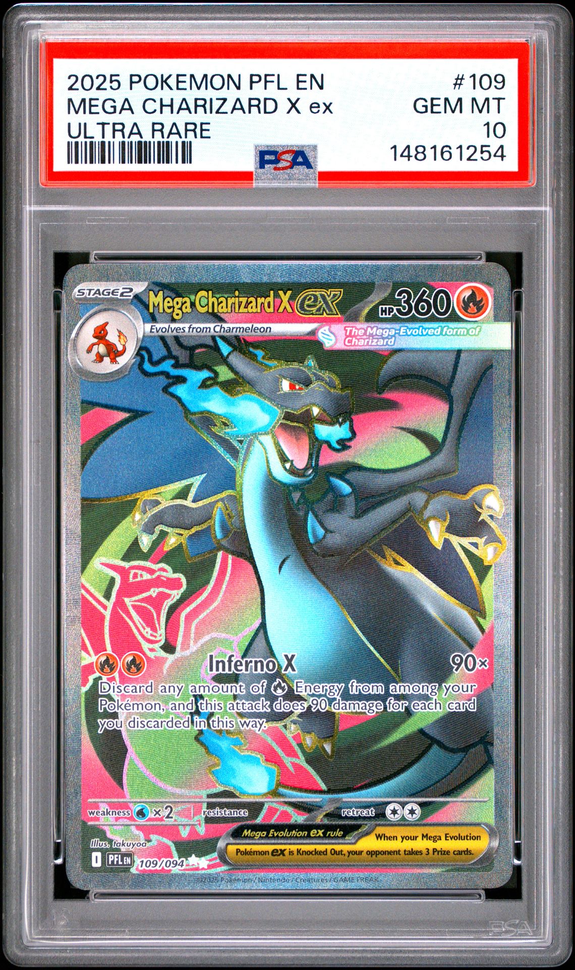 2025 Pokemon Pfl En-Phantasmal Flames Mega Charizard X Ex #109 (Ultra Rare) Gem Mt 10 front