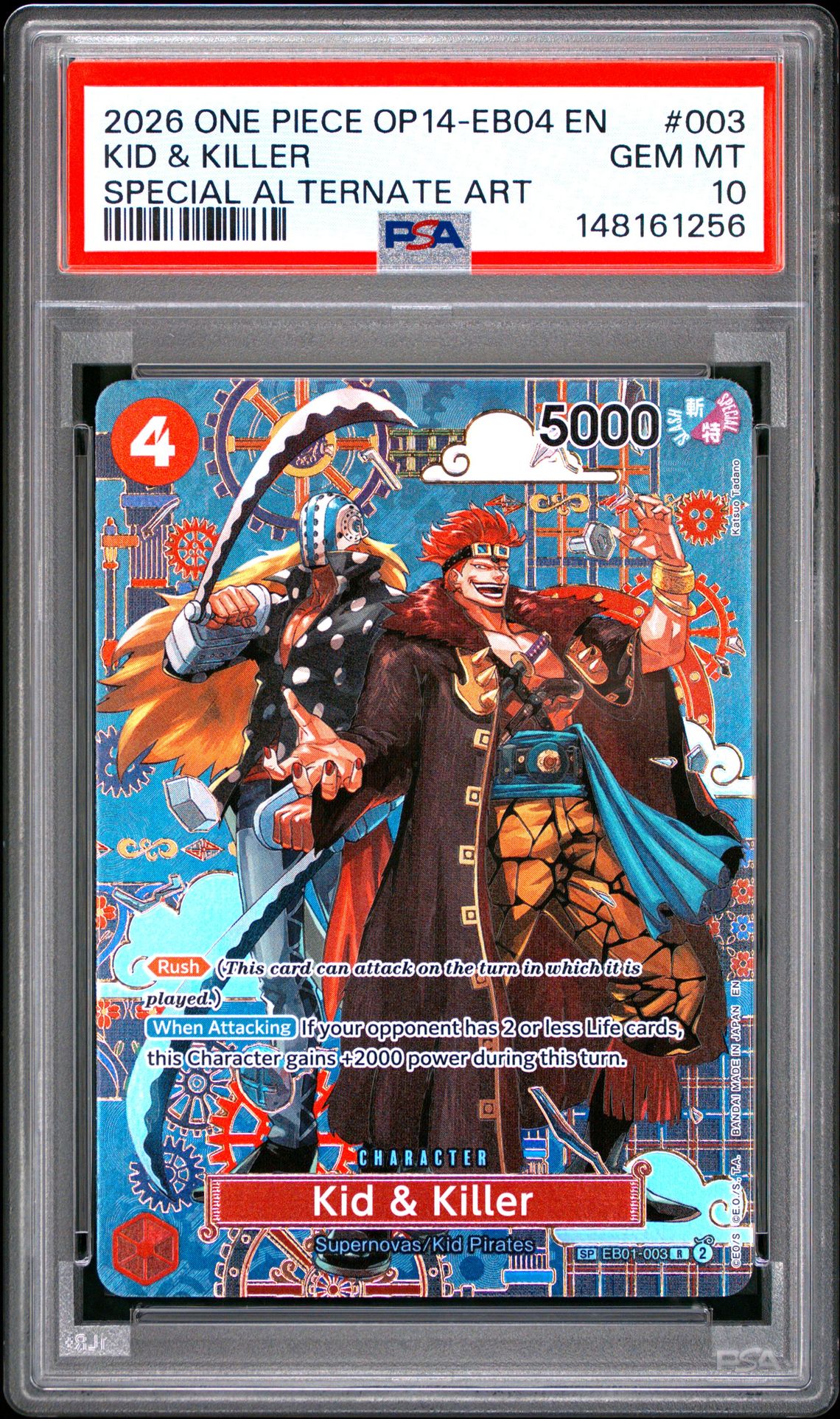 2026 One Piece Op14-Eb04-The Azure Sea's Seven Kid & Killer #003 (Special Alternate Art) Gem Mt 10 front